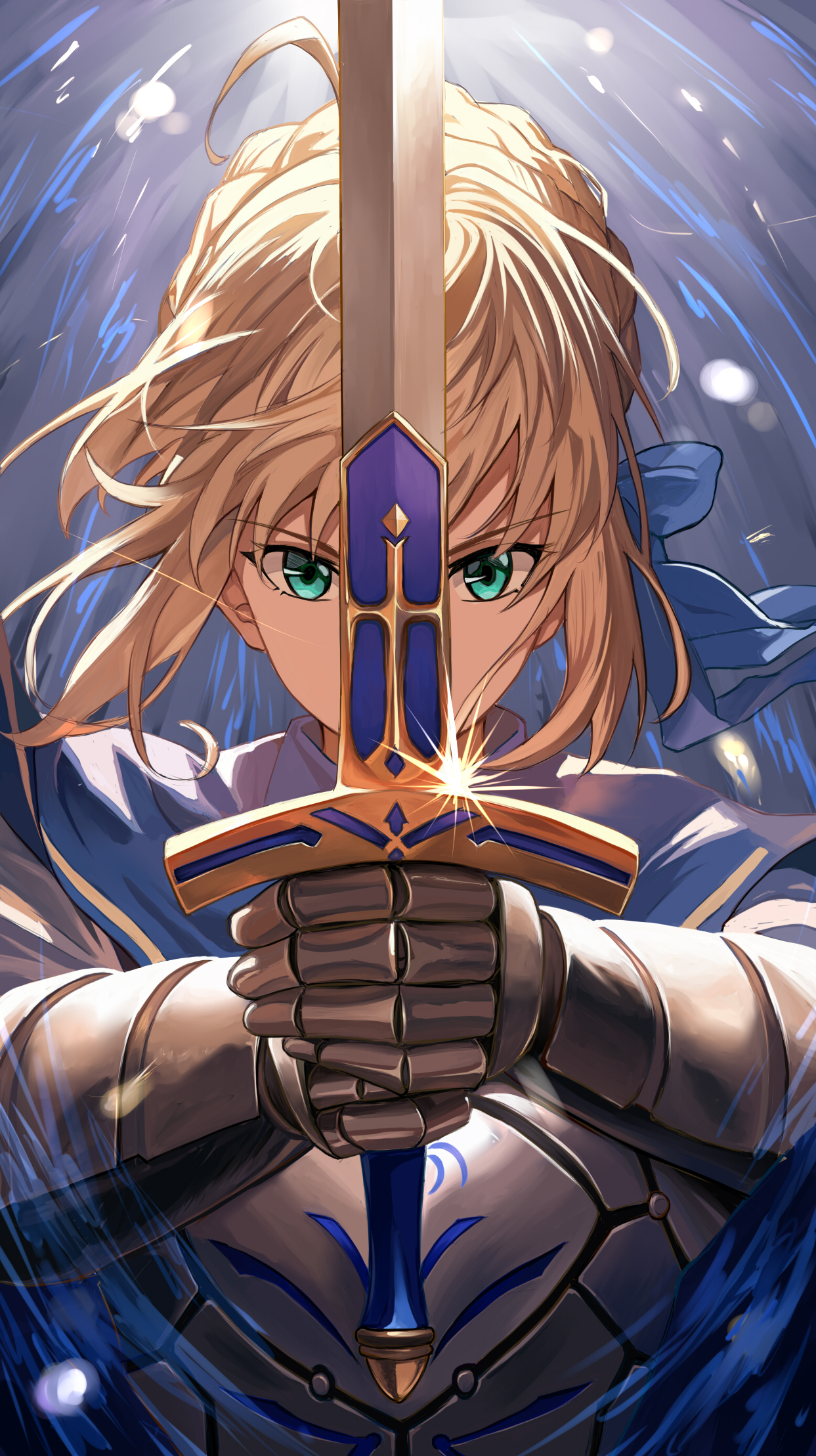 Anime 1243x2217 anime anime girls Fate series Saber armor sword weapon looking at viewer portrait display blonde