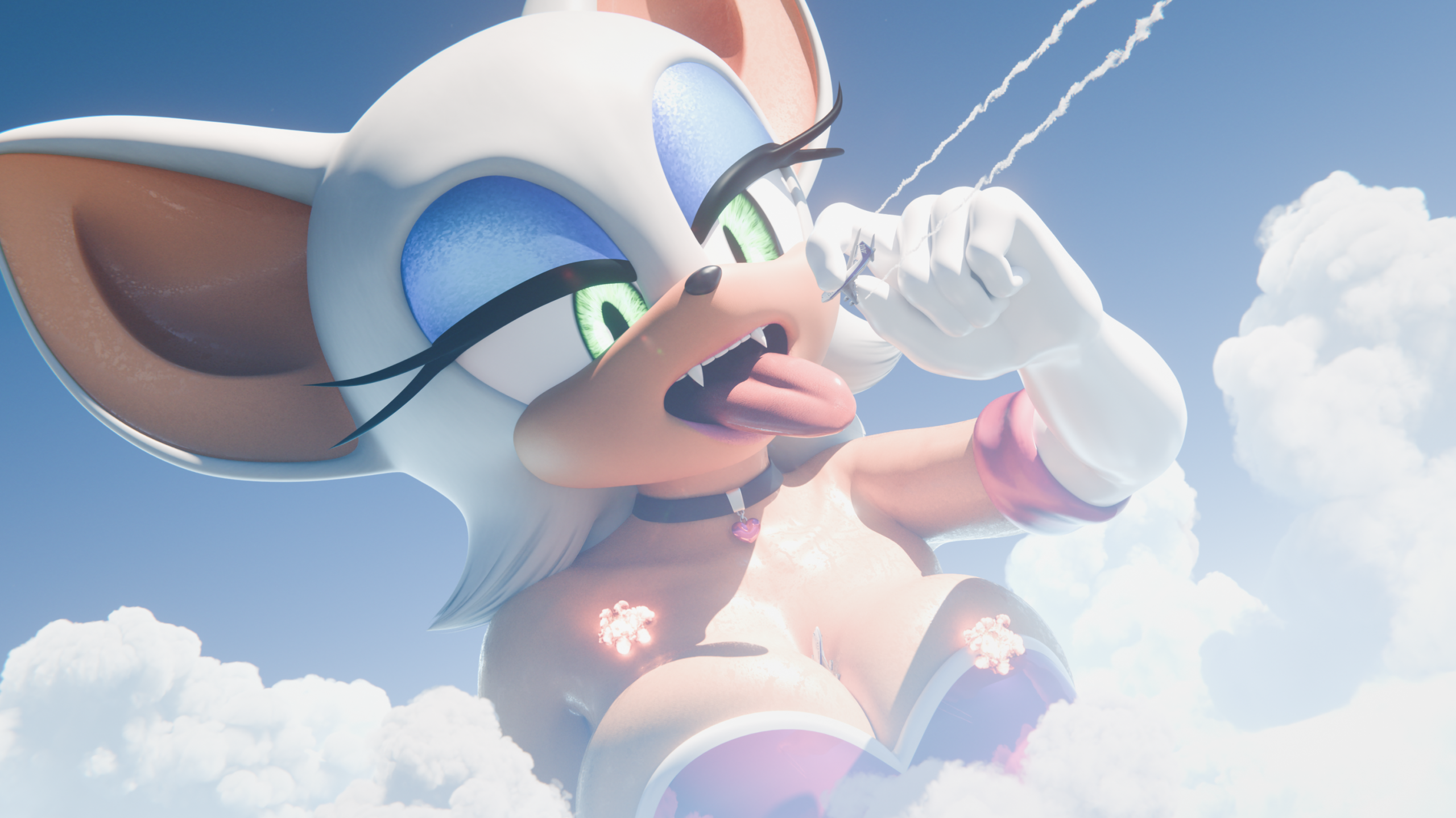 General 2560x1439 Rouge the Bat giantess Sonic the Hedgehog digital art green eyes