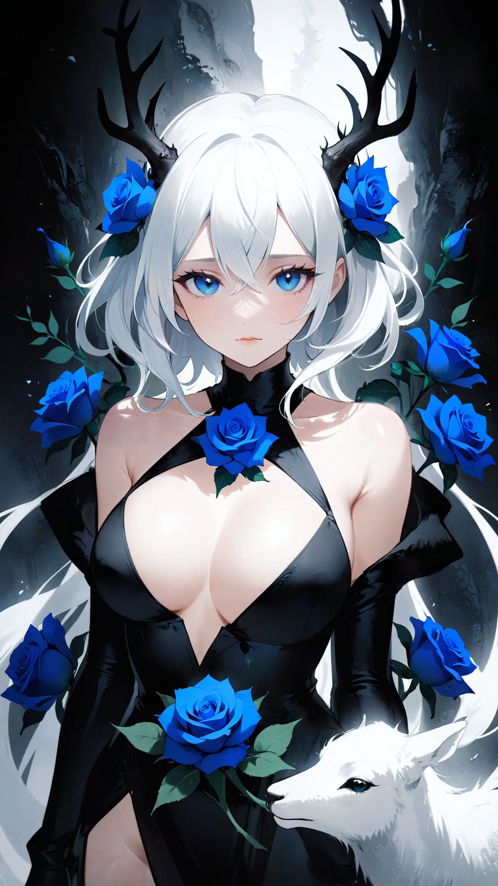 Anime 1728x3072 AI art anime rose deer horns flowers