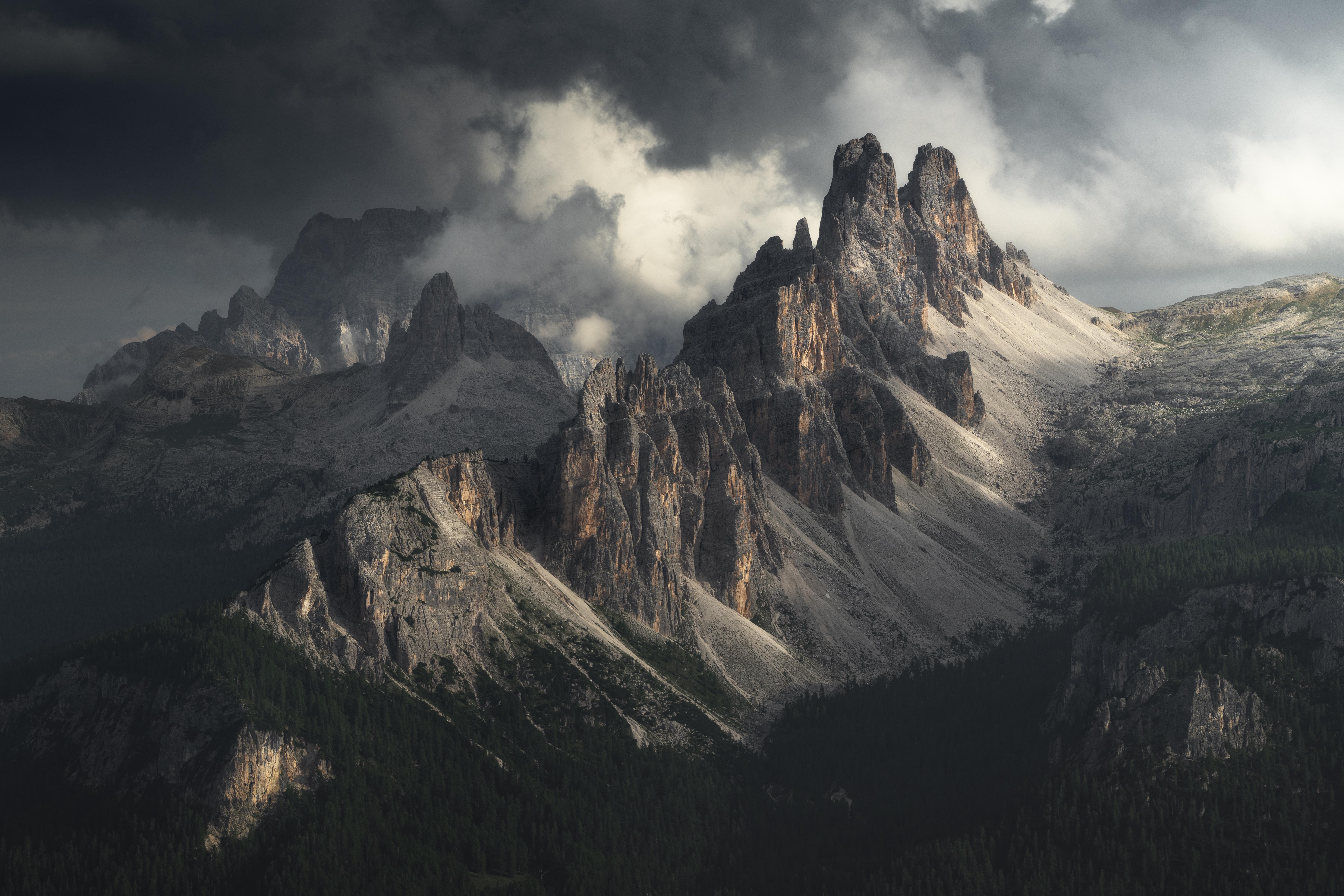 General 7147x4767 mountains landscape nature clouds cliff forest Dolomites Italy Europe