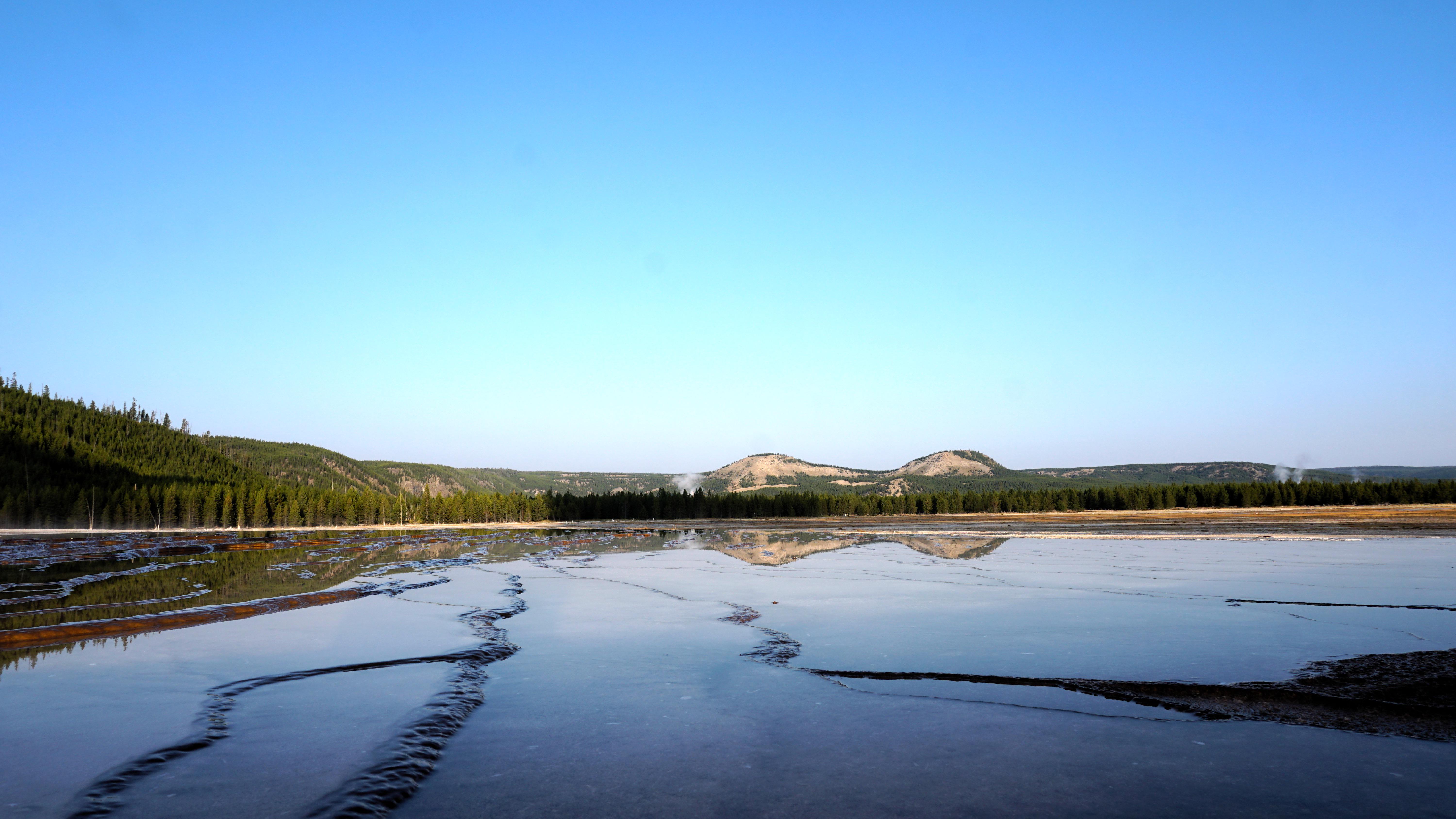 General 6000x3376 Yellowstone National Park lake nature landscape reflection forest Wyoming USA North America