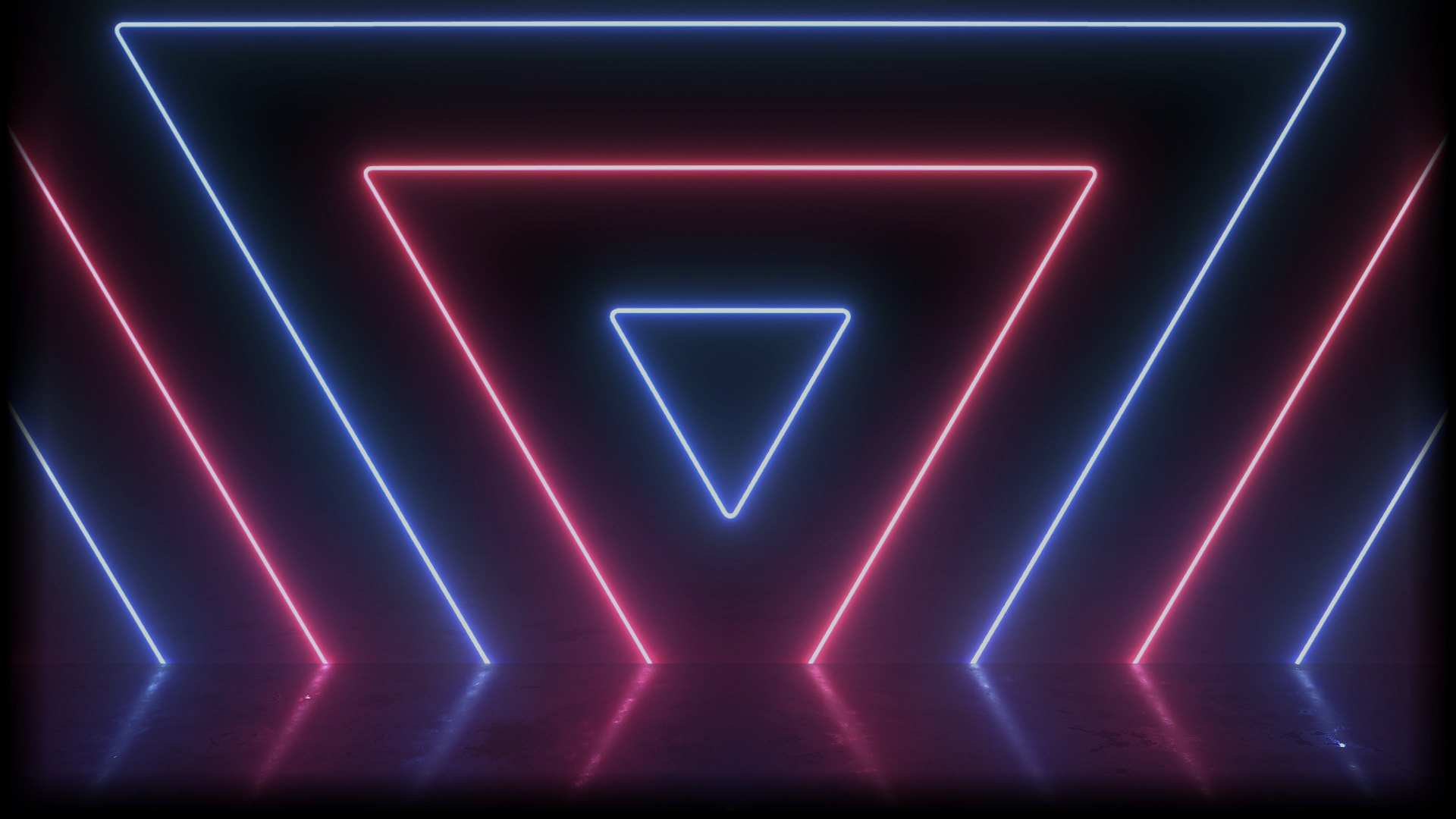 General 1920x1080 video games triangle neon lines glowing reflection blue red simple background minimalism