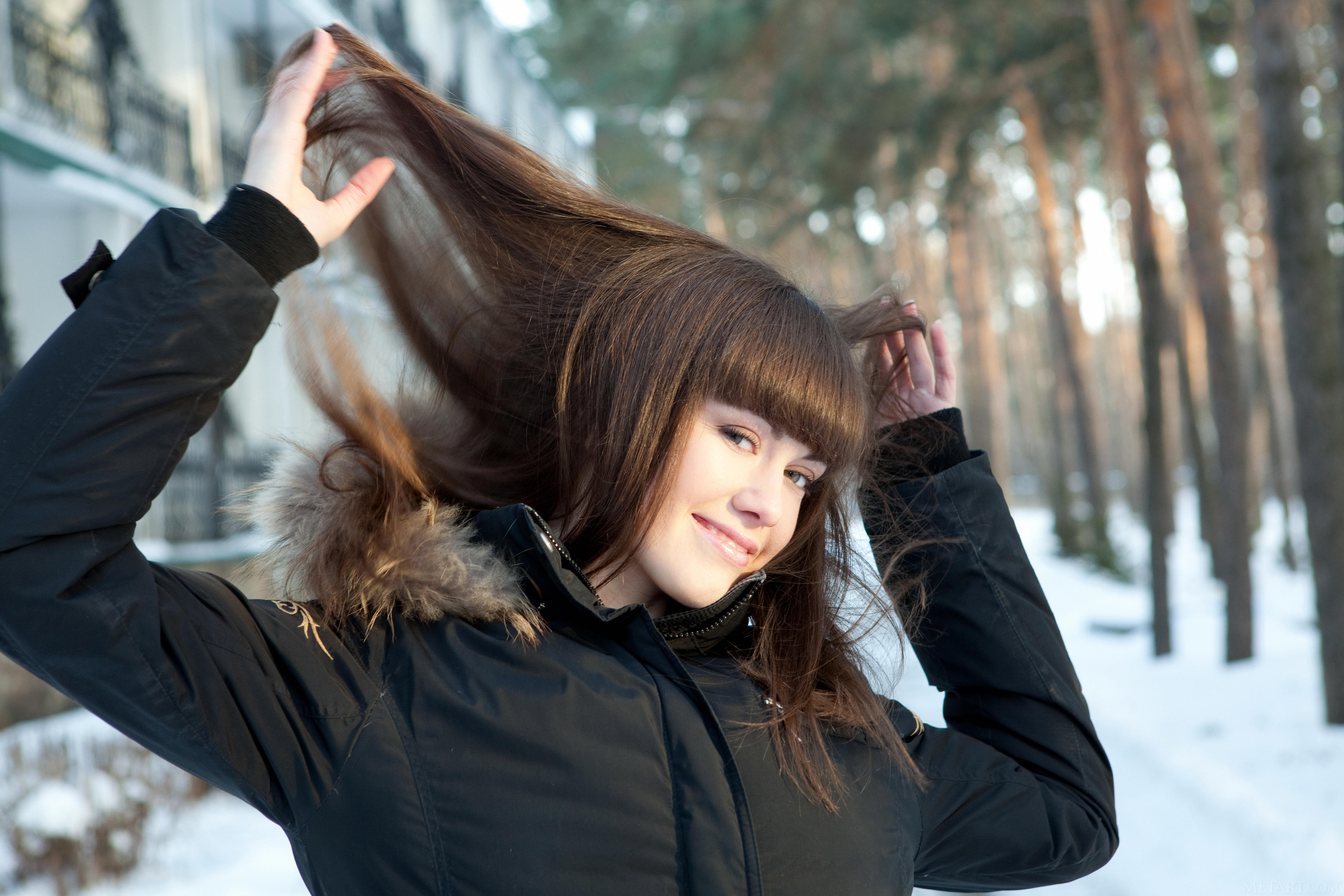 People 5000x3333 Candy Rose MetArt hand(s) in hair brunette closeup winter clothing Russian Russian women