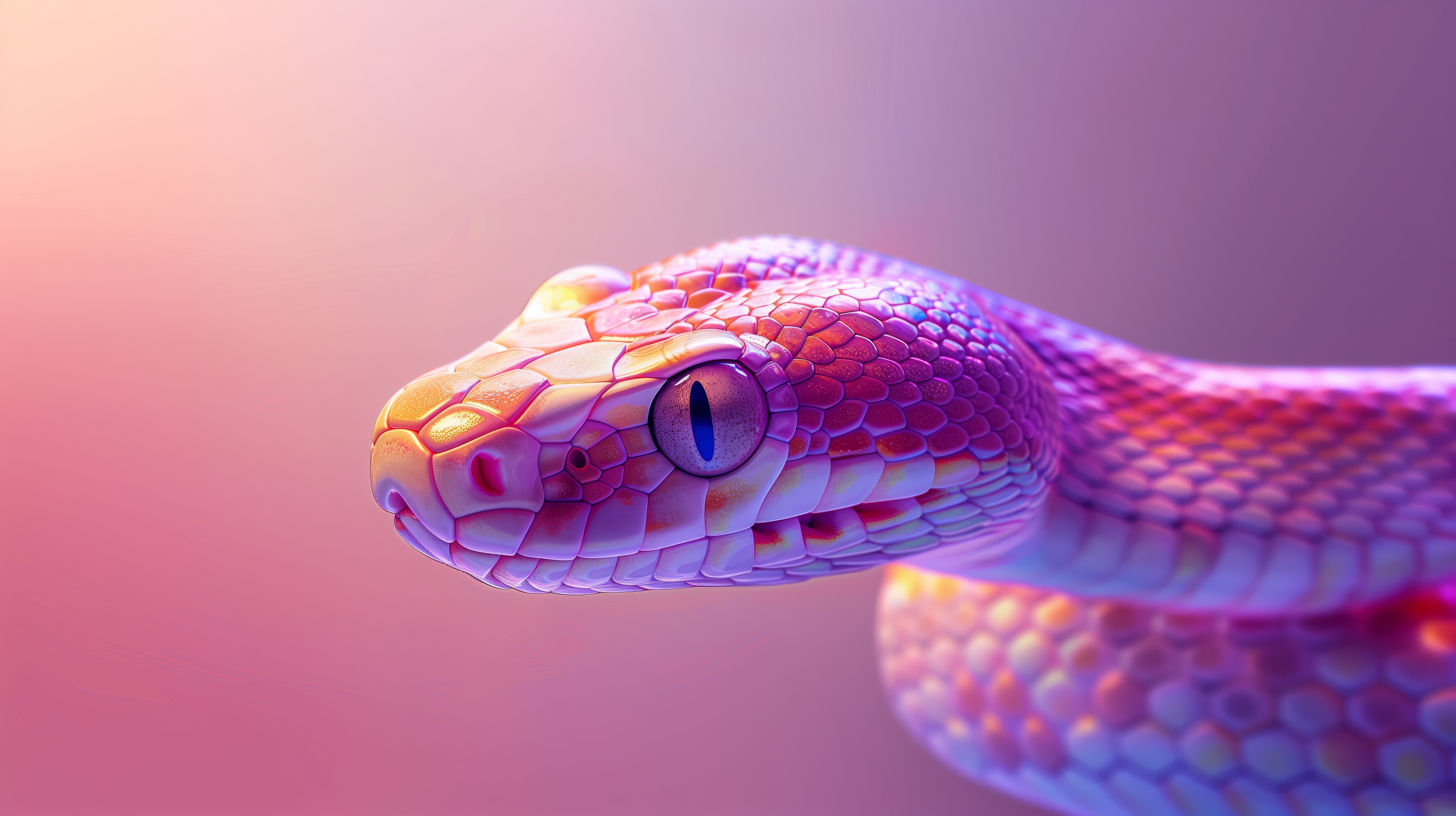 General 5824x3264 AI art closeup snake pink simple background animals animal eyes scales