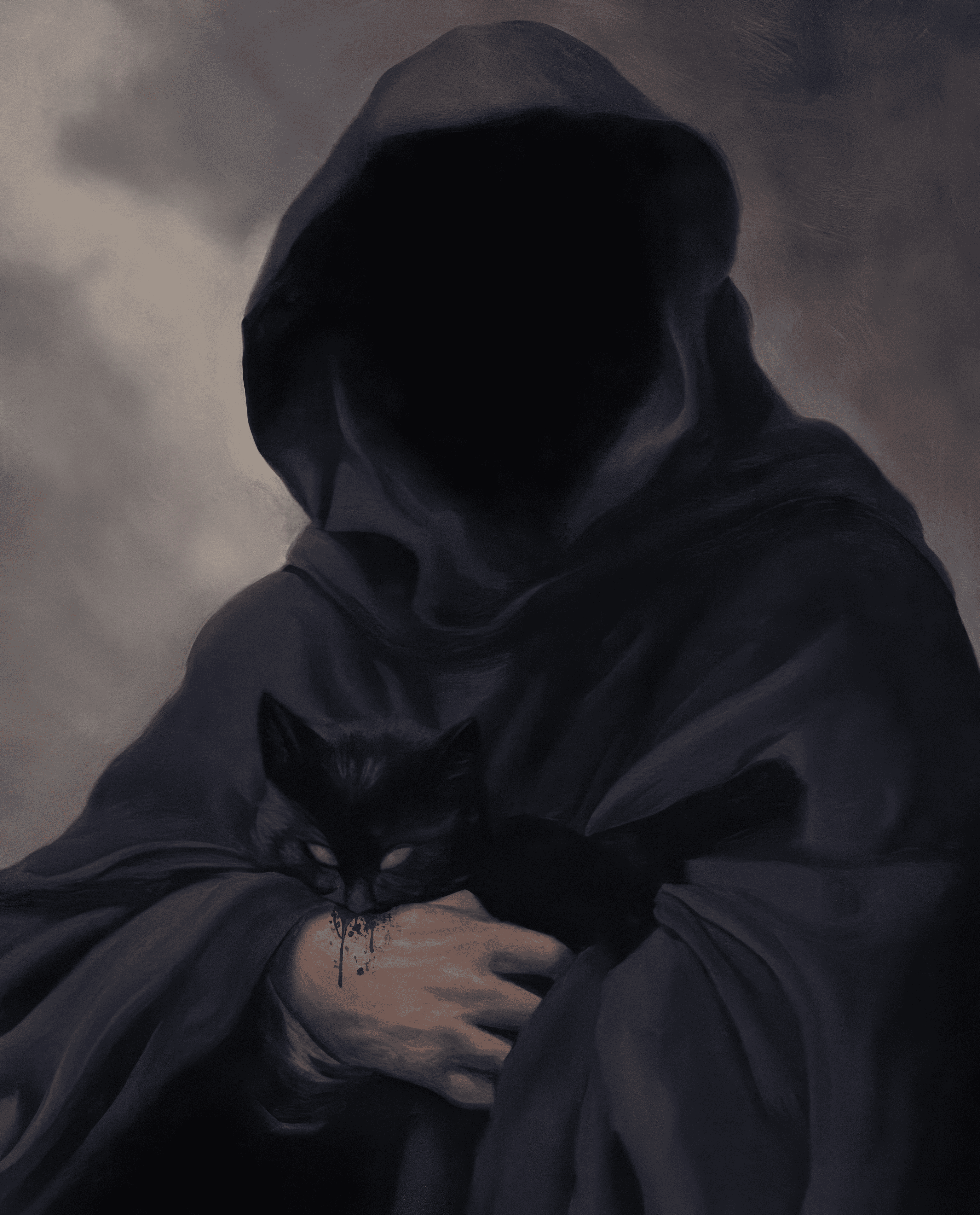General 3110x3854 Grim Reaper digital art reaper dark cats biting Bleeding hoods simple background smoke blood