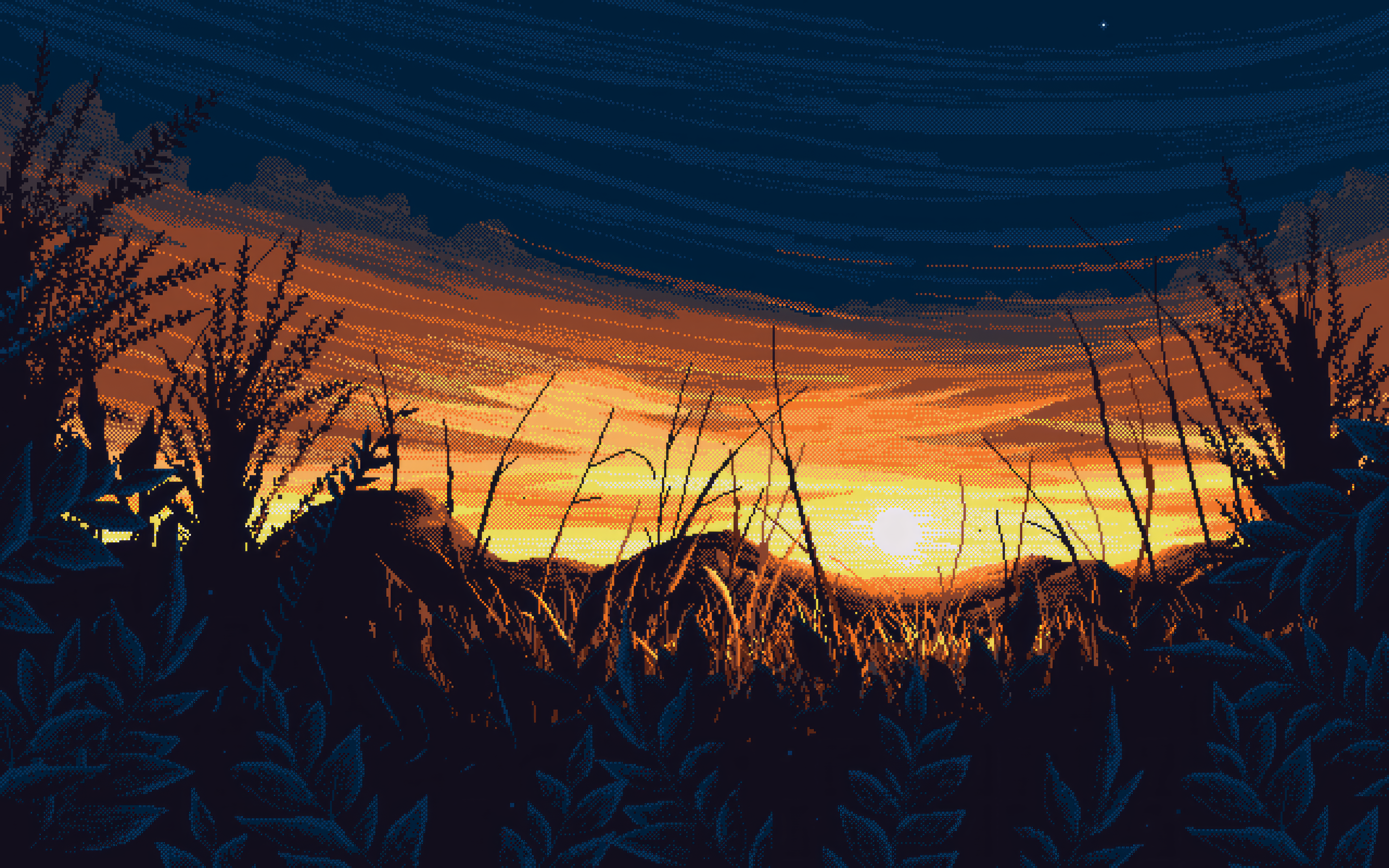 General 3840x2400 digital art artwork illustration pixel art landscape sunset Sun sky sunlight field sunset glow