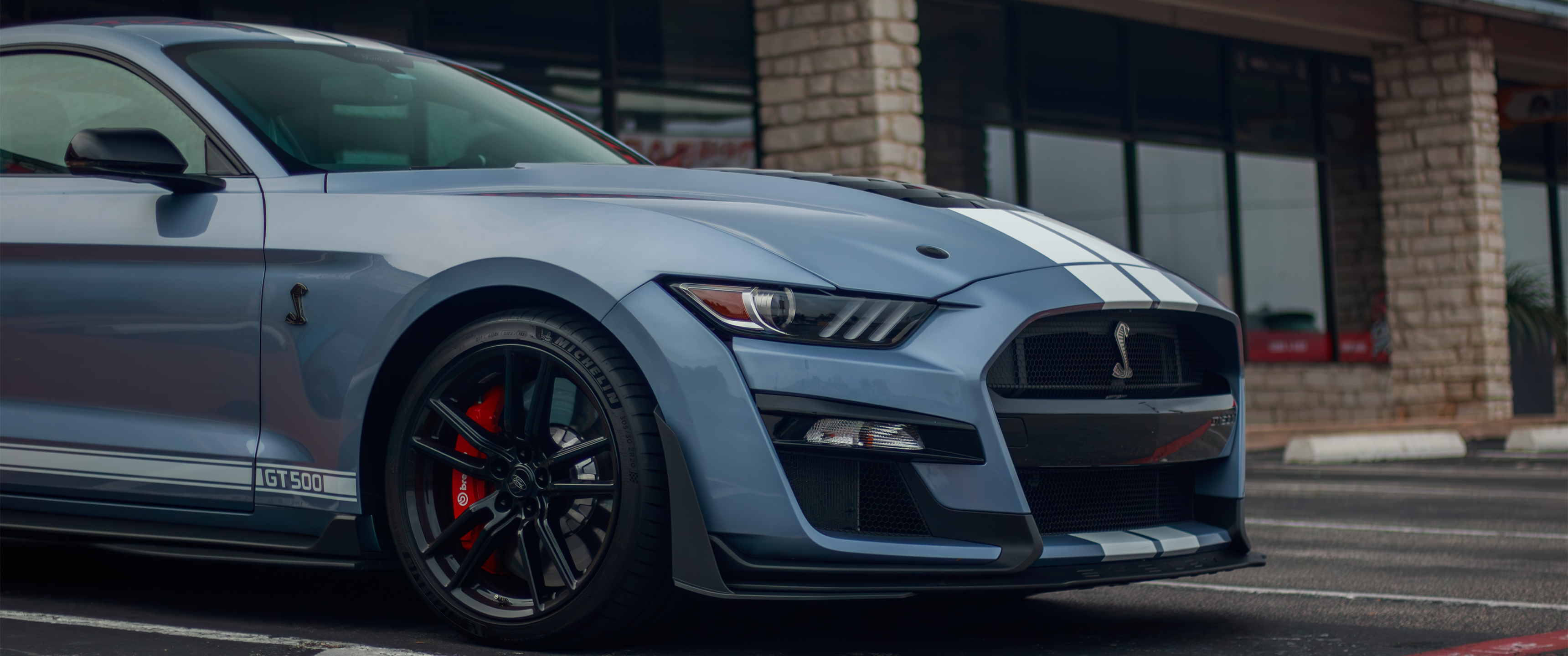 General 3440x1440 car Ford Mustang Ford Mustang Shelby mustang Dark Horse parking lot parking vehicle frontal view