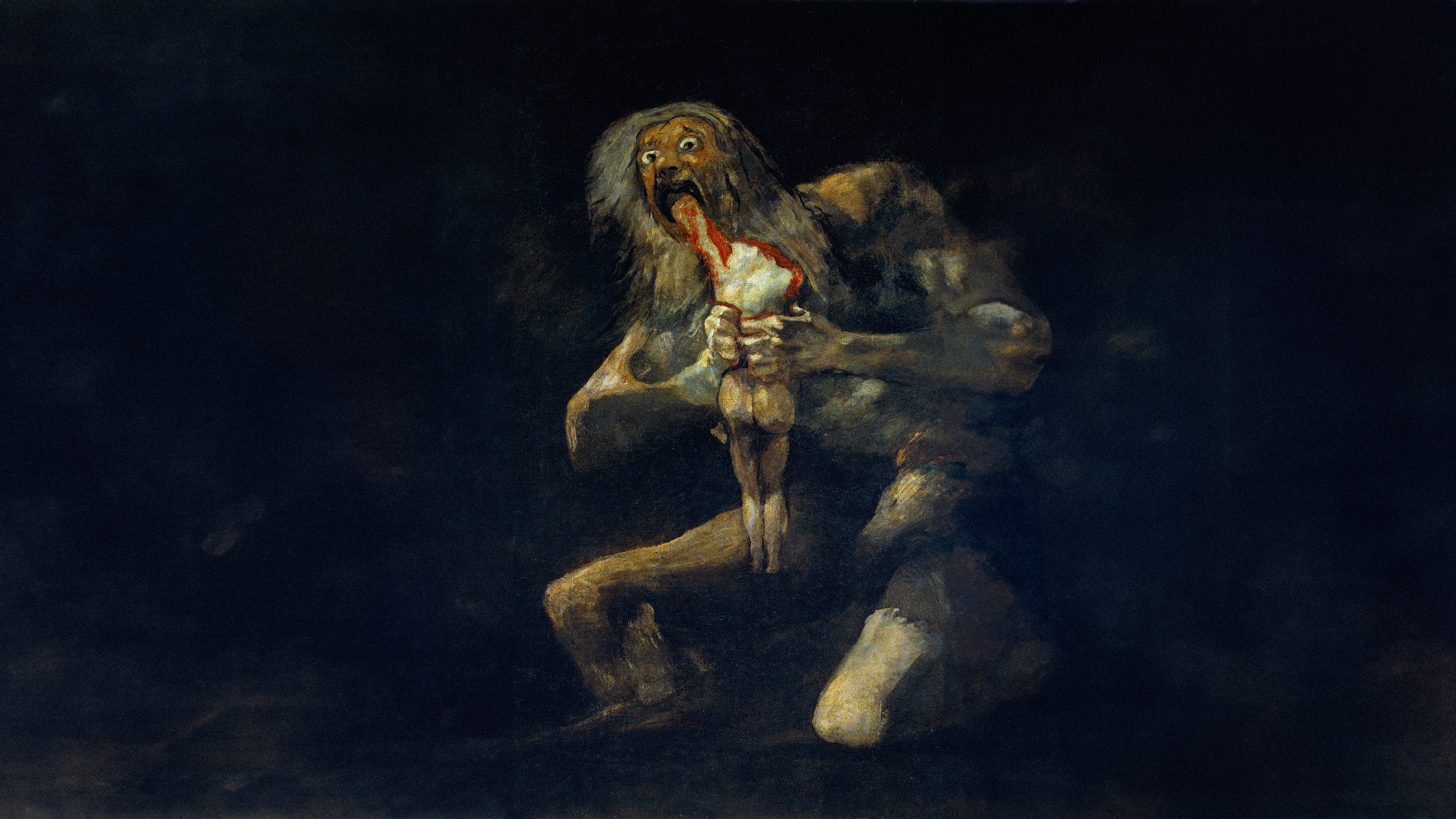 General 3840x2160 Saturn Devouring His Son painting Francisco Goya artwork gore creature minimalism simple background muscles
