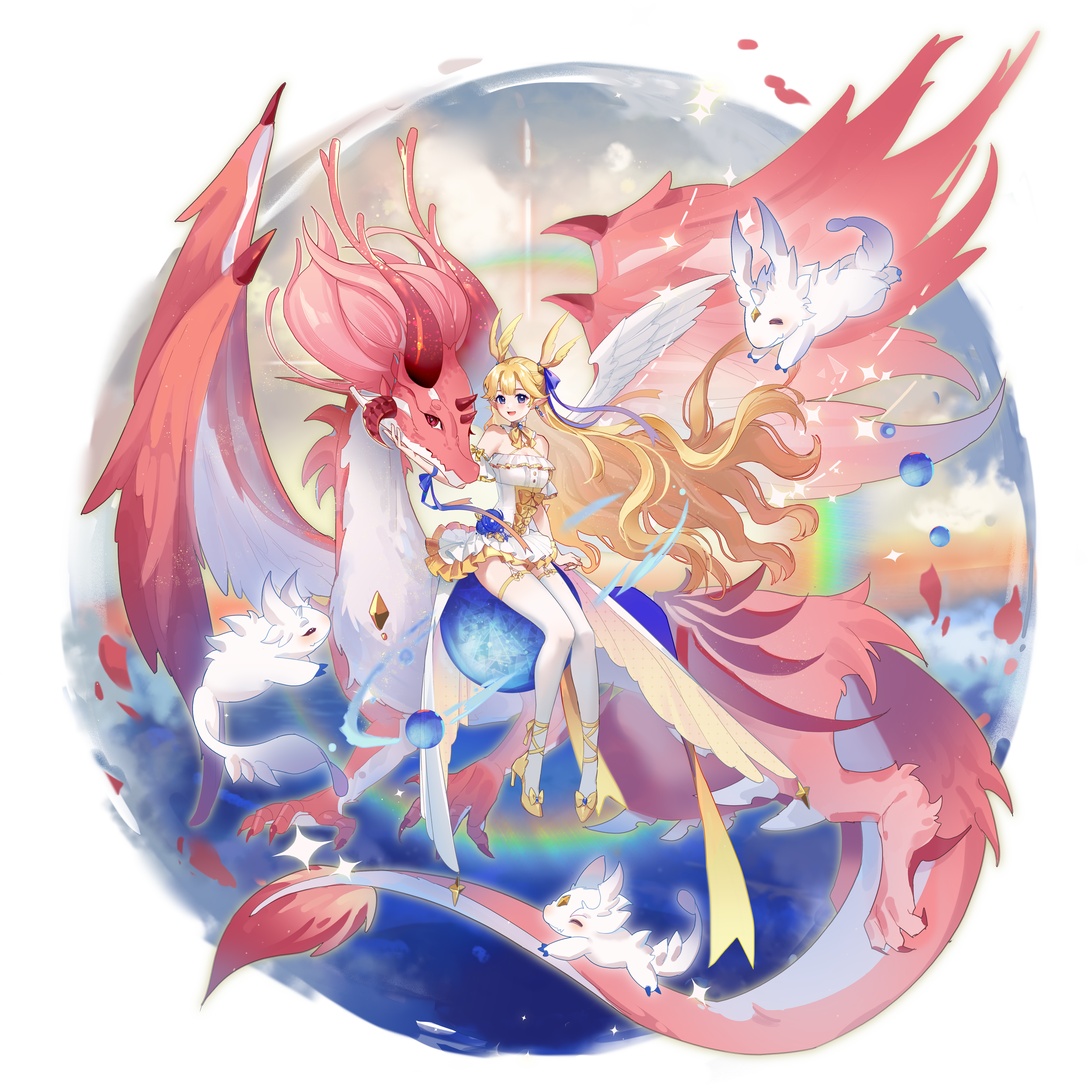 Anime 2500x2500 Aura star anime girls wings blonde dragon creature pointy ears petals