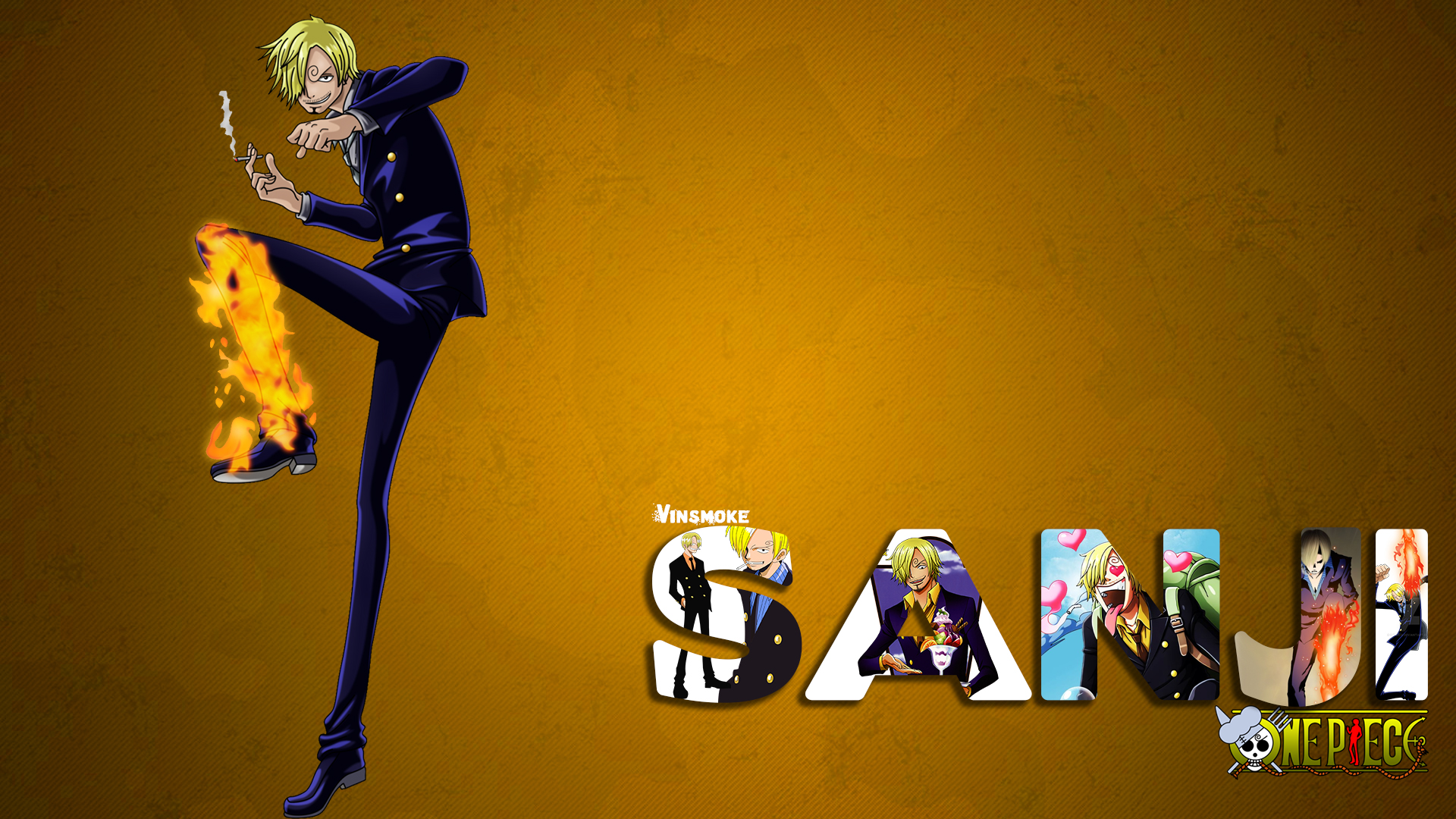Anime 1920x1080 One Piece anime boys cigarettes minimalism Sanji simple background fire smoke blonde hair over one eye suits looking at viewer smiling heart eyes heart parfait backpacks