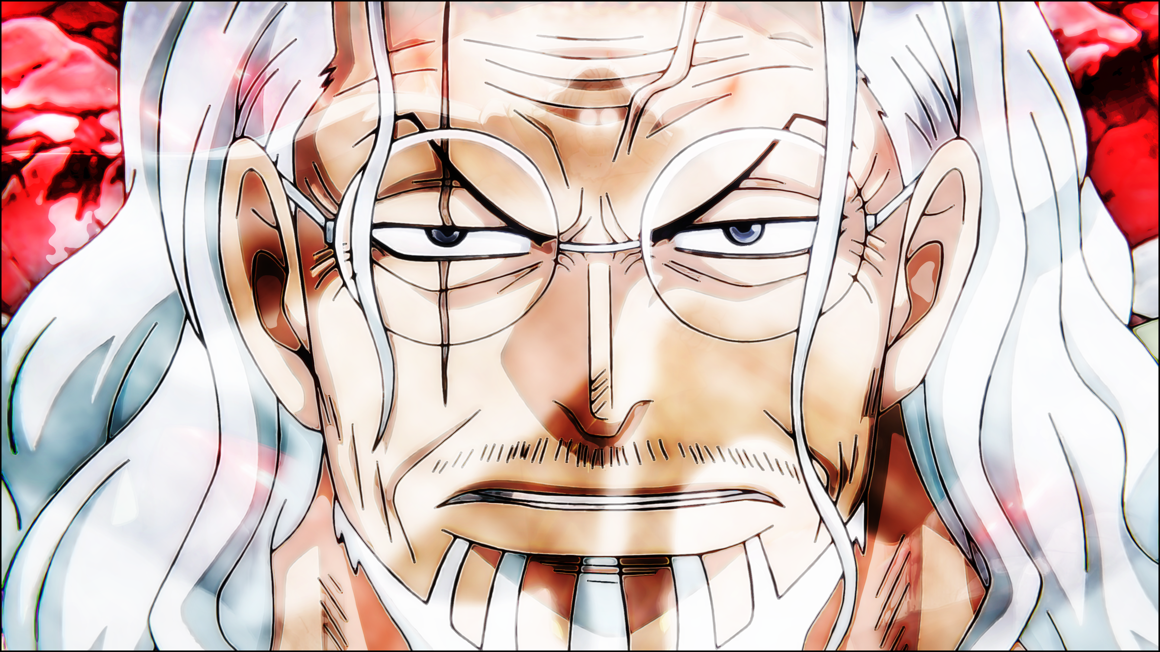 Anime 3840x2160 Rayleigh (One piece) One Piece anime men closeup looking at viewer scars glasses white hair beard parted lips long hair face