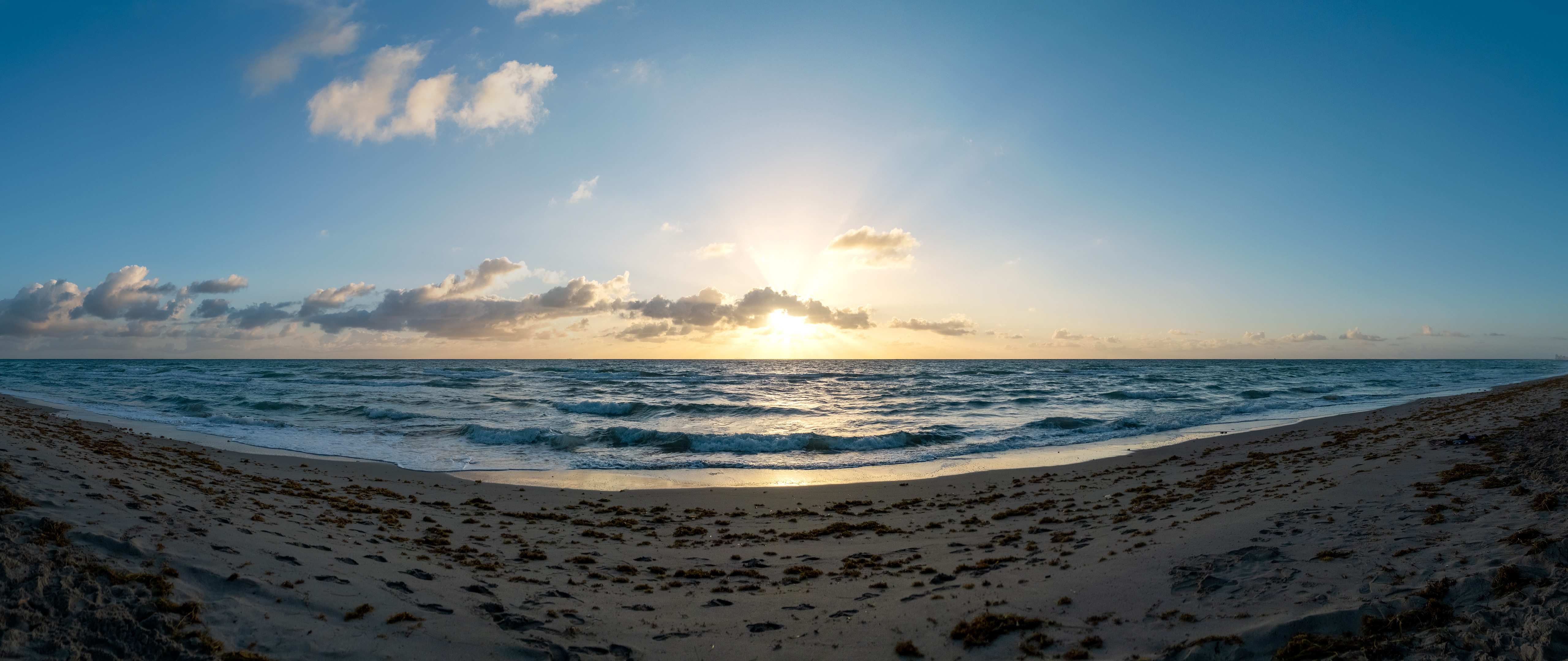 General 5120x2160 Florida beach sea atlantic ocean sunrise sky horizon clouds wide angle panorama sand sunlight water