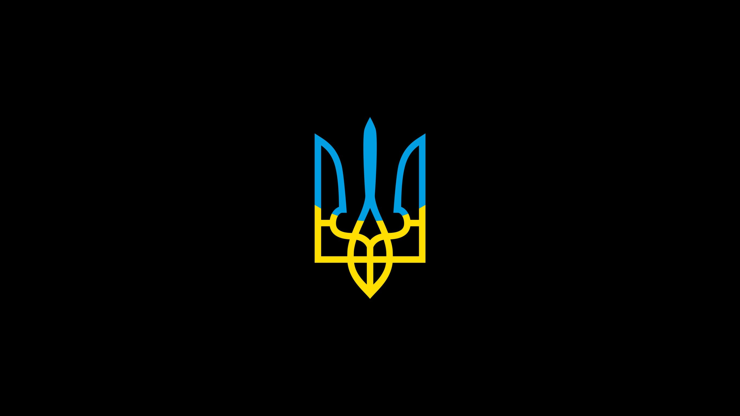 General 2560x1440 Ukraine coat of arms black background blue yellow simple background digital art minimalism