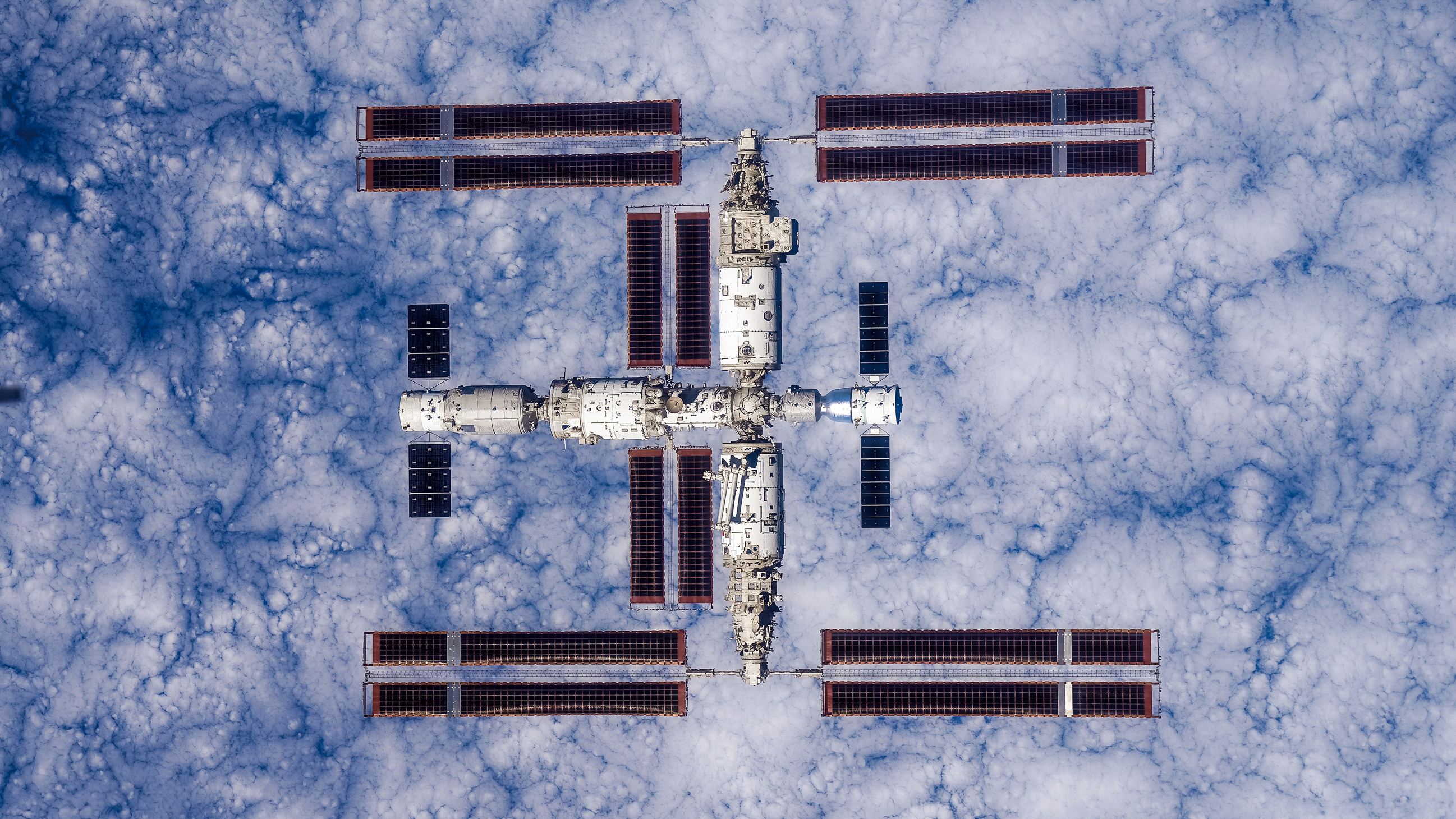 General 2595x1460 space station universe Tiangong Space Station China top view technology minimalism