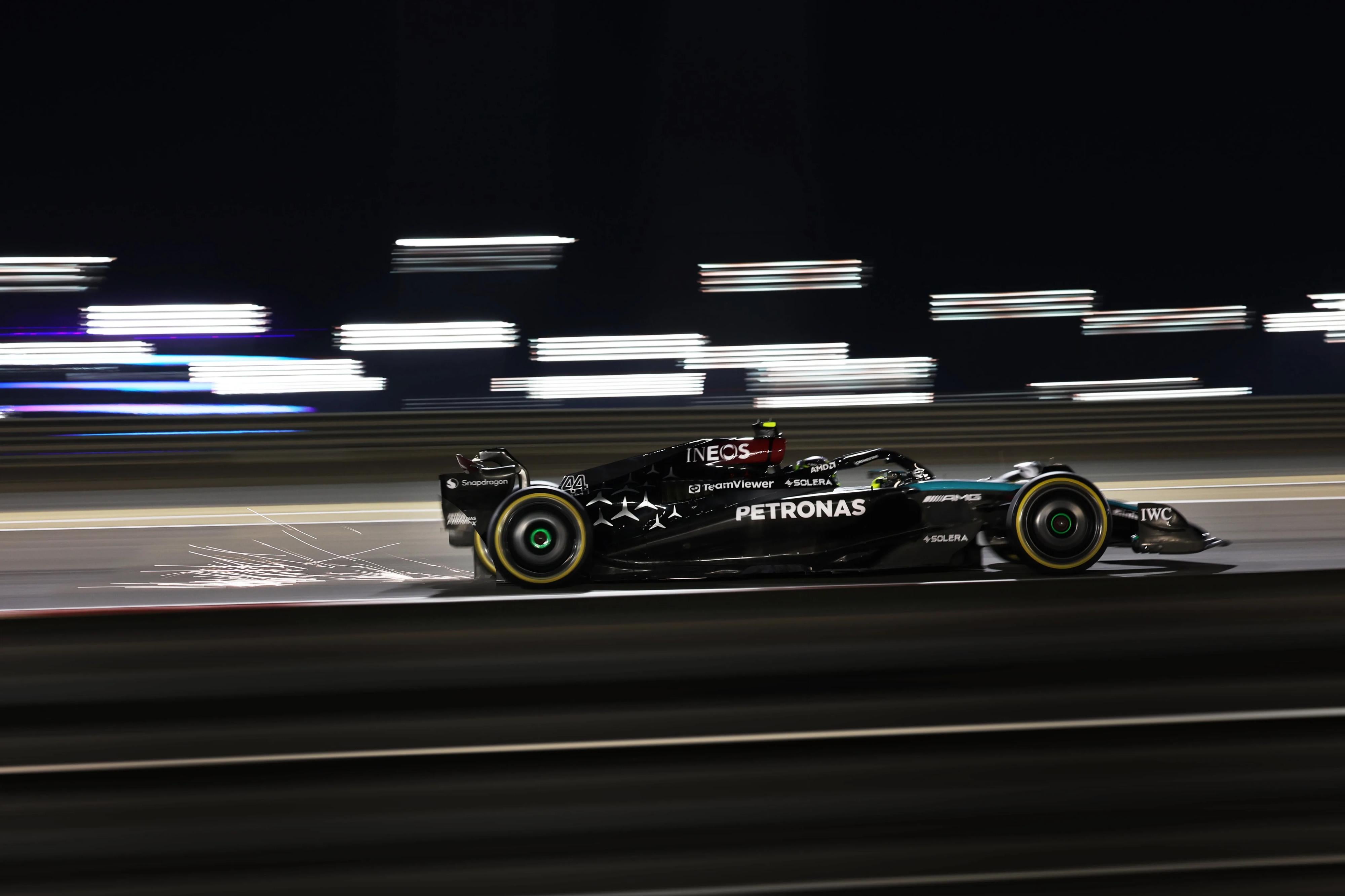 General 4000x2666 Formula 1 Mercedes F1 motorsport side view sparks motion blur race cars blurred lights vehicle driver