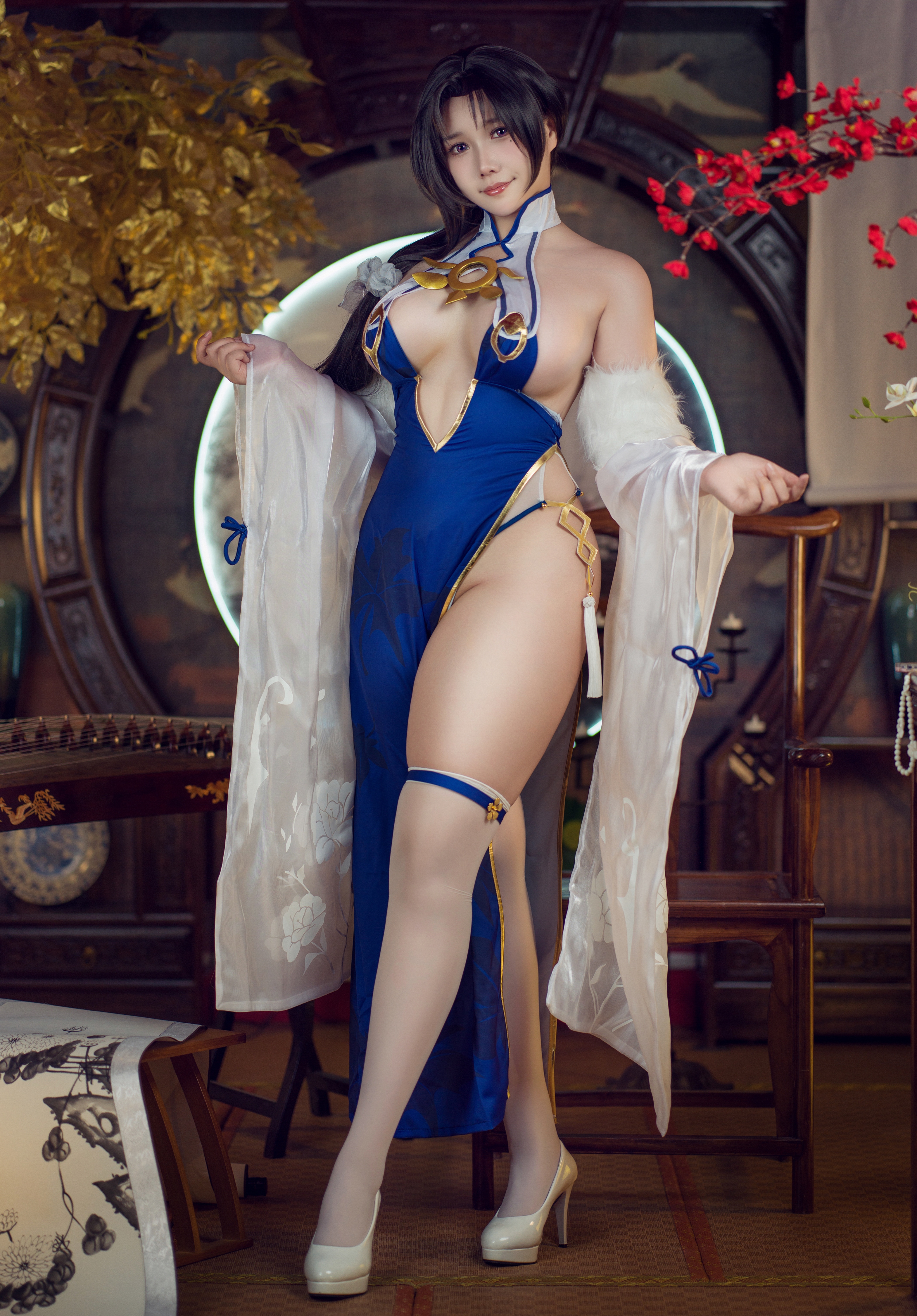 People 3137x4500 Ma Hua Jiang women model Asian cosplay Ting An (Azur Lane) Azur Lane cleavage stockings