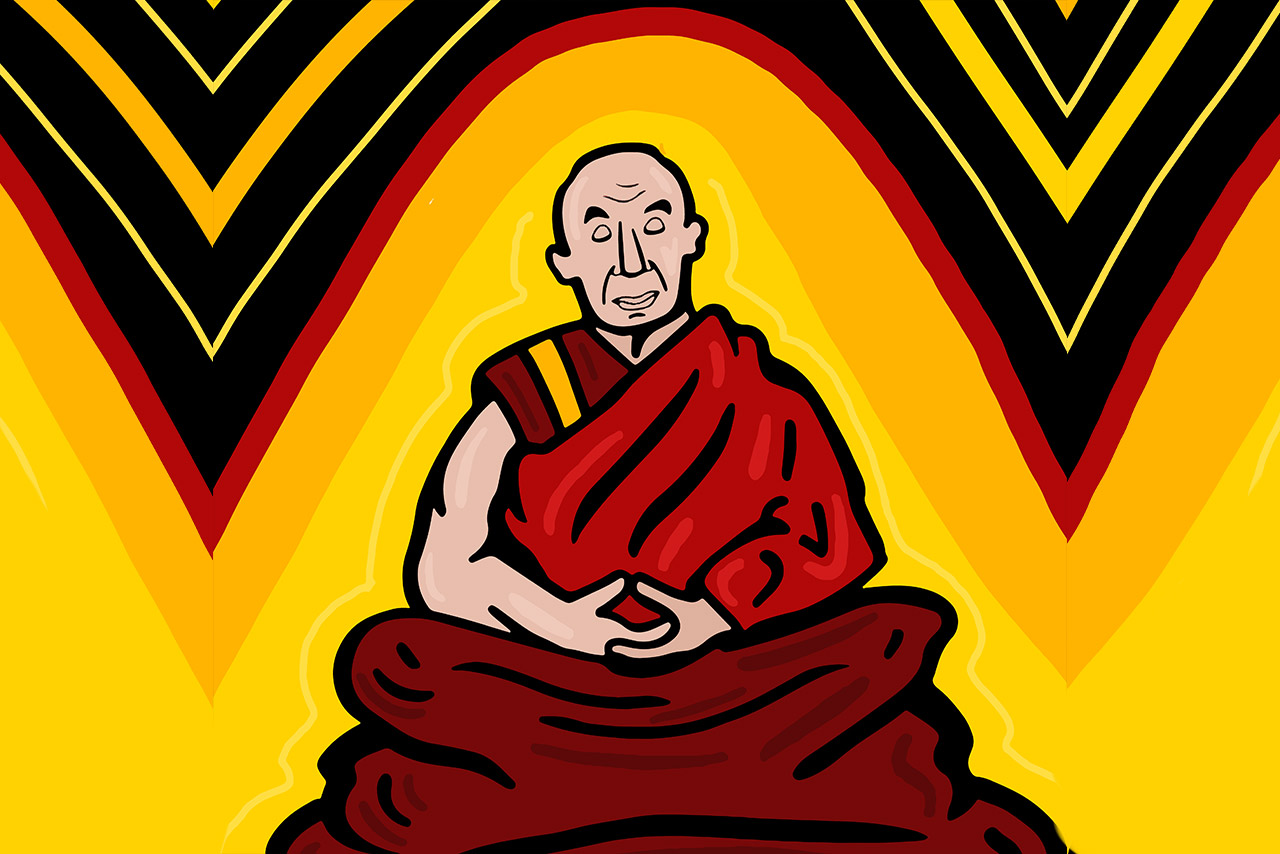 General 1280x854 Dalai Lama Buddhism men monks meditation bald caricature artwork closed eyes digital art