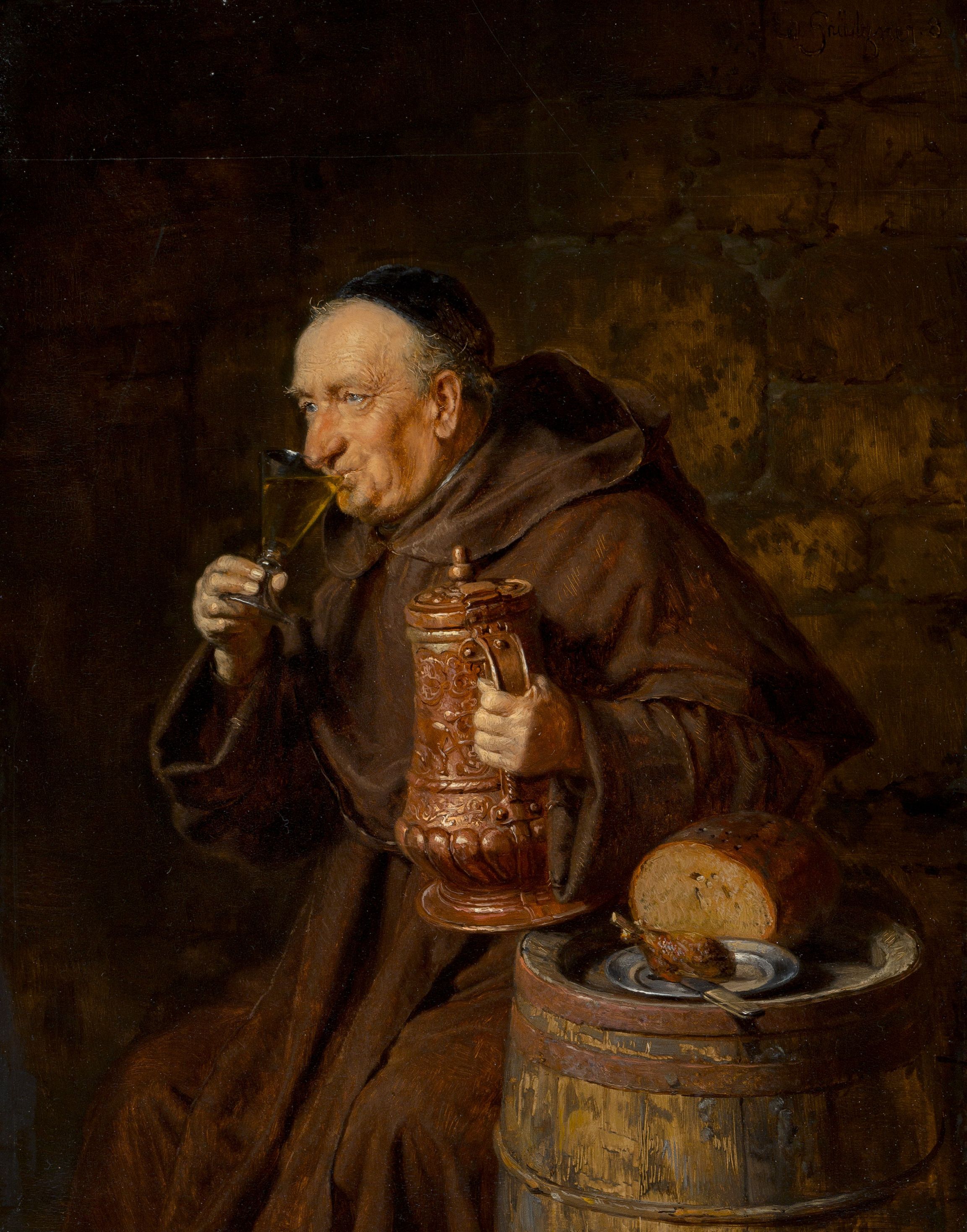General 2305x2936 oil painting wine religion monks drinking barrels Eduard von Grützner drink portrait display food