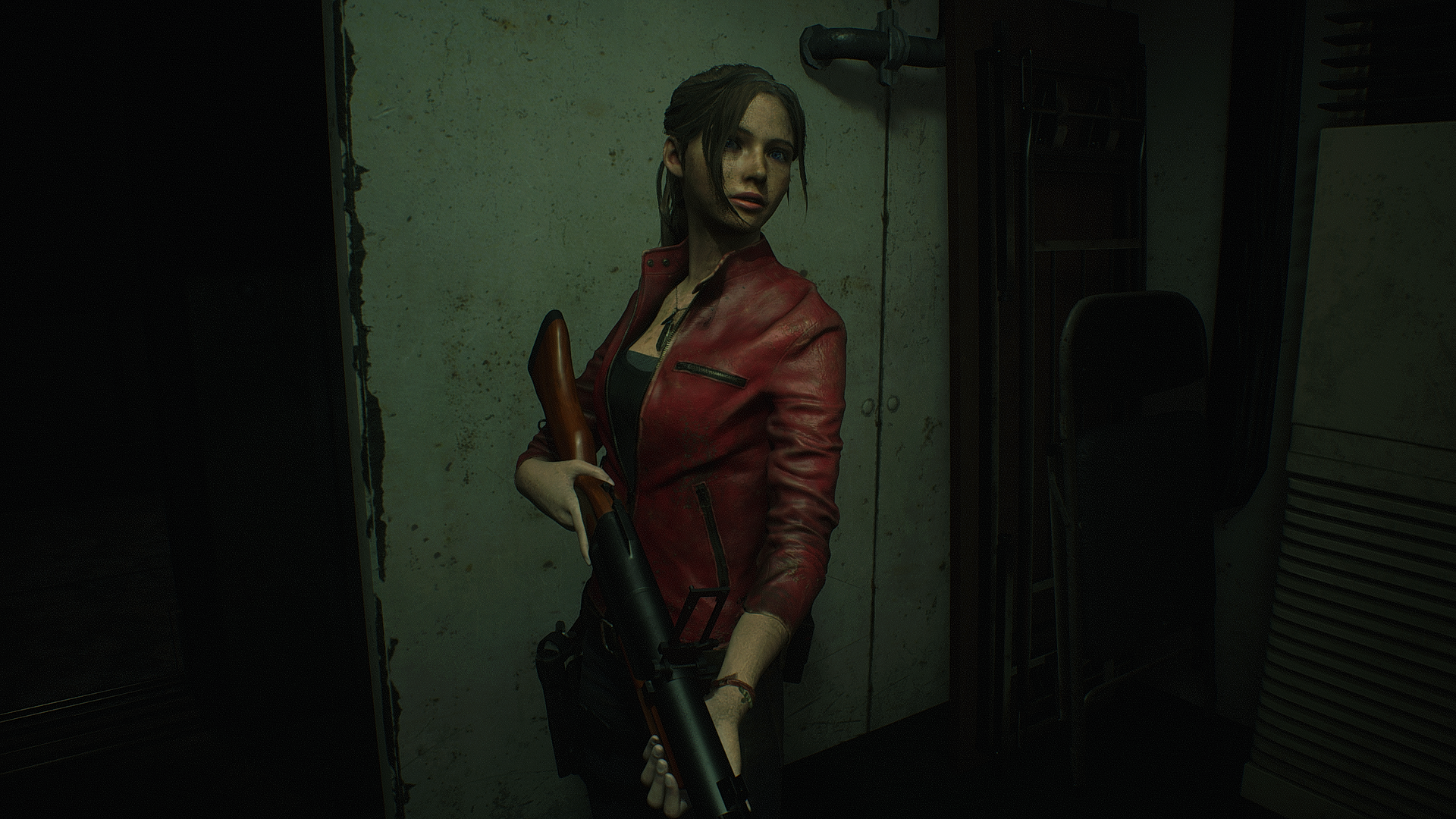 General 1920x1080 video games Claire Redfield Resident Evil 2 Remake Resident Evil Resident Evil 2 video game characters CGI video game girls shotgun video game art jacket girls with guns gun necklace Capcom