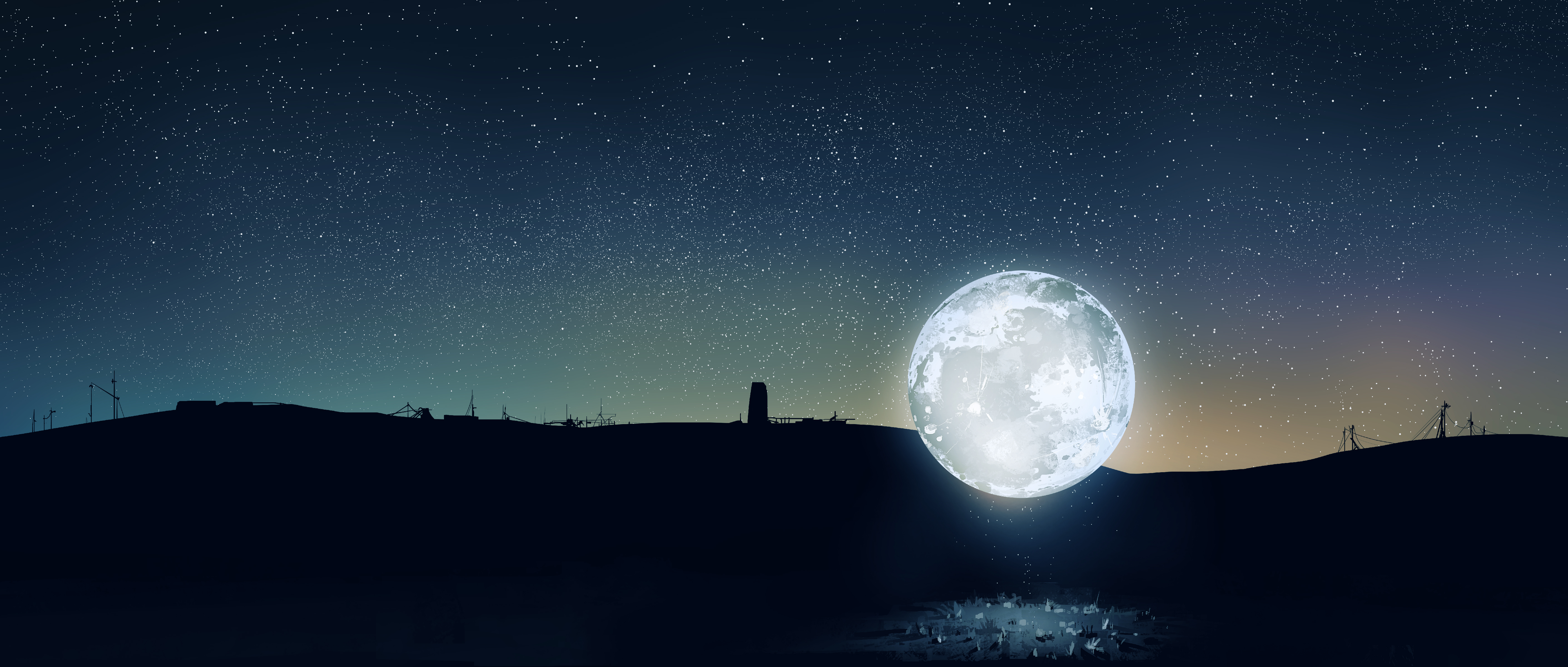 General 5640x2400 Gracile digital art artwork illustration night stars Moon starry night sky simple background