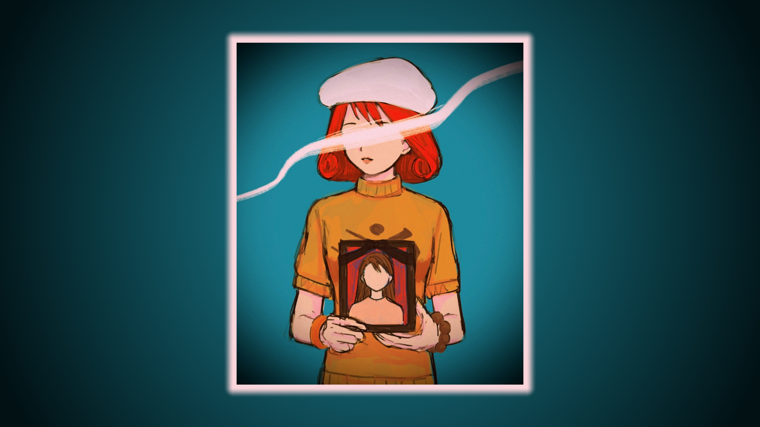 Anime 2560x1440 ace attorney redhead dead criminal hat white hat armlet bracelets video games simple background picture minimalism covered eye(s) short hair video game girls faceless Capcom