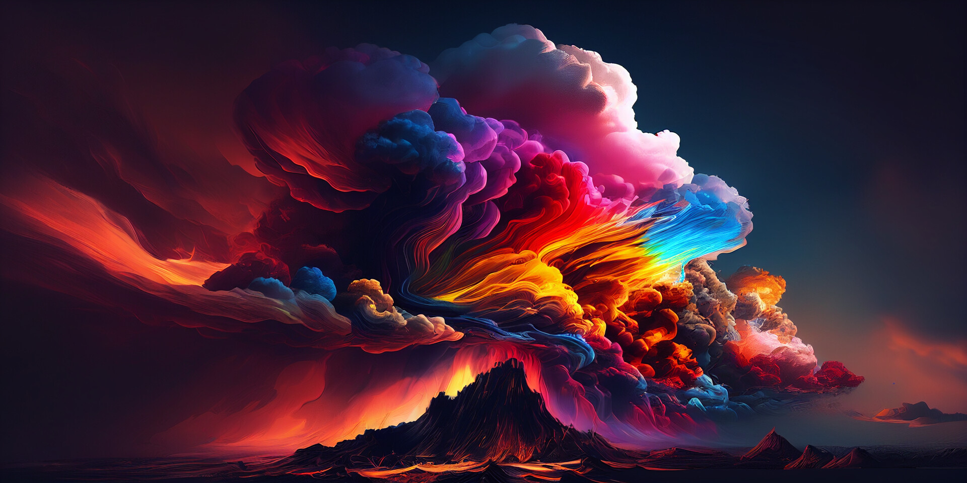 General 1920x960 artwork digital art mountains clouds colorful nature AI art