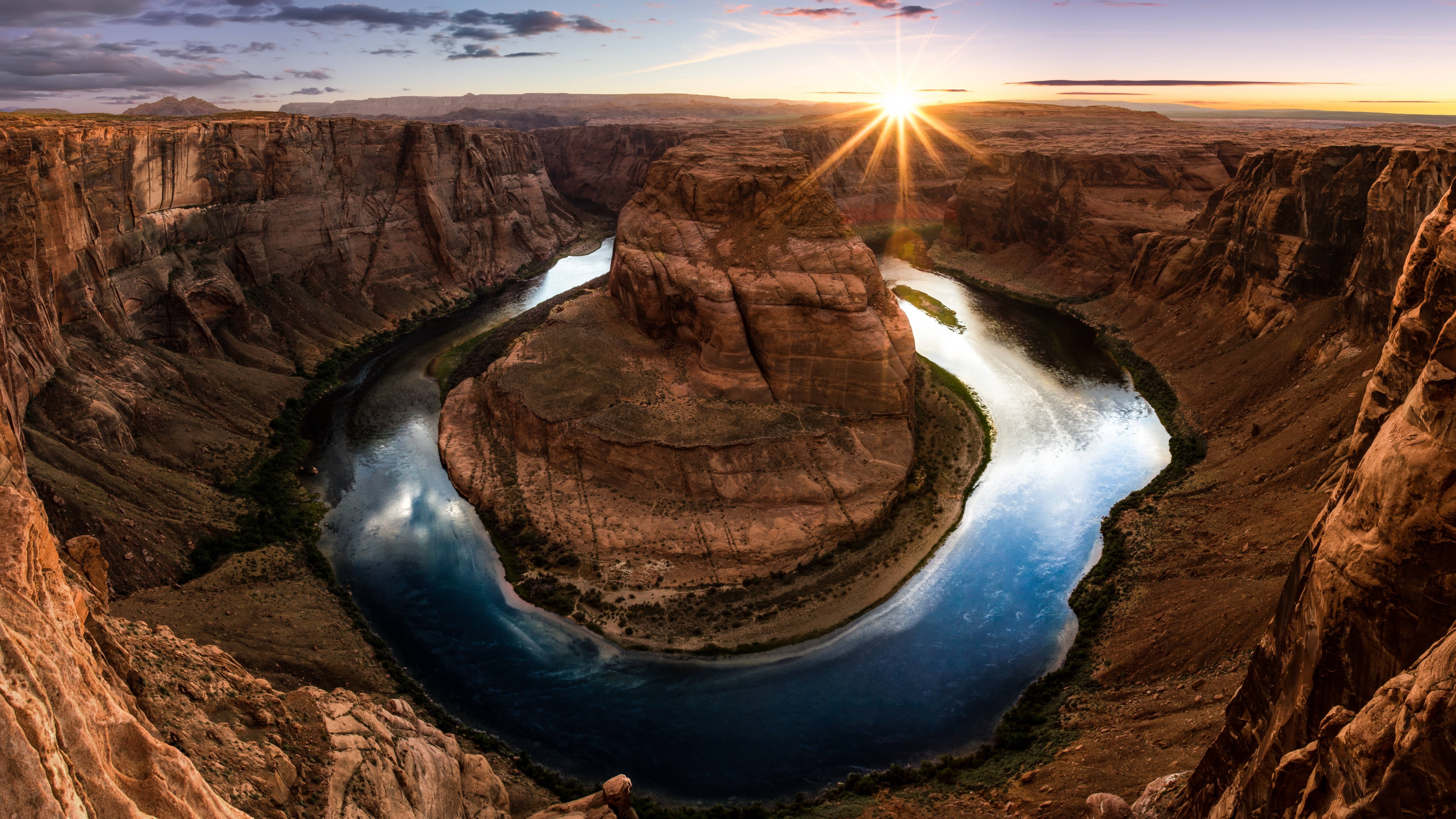 General 7680x4320 landscape tropical river water reflection nature Sun sunset glow clouds Horseshoe Bend
