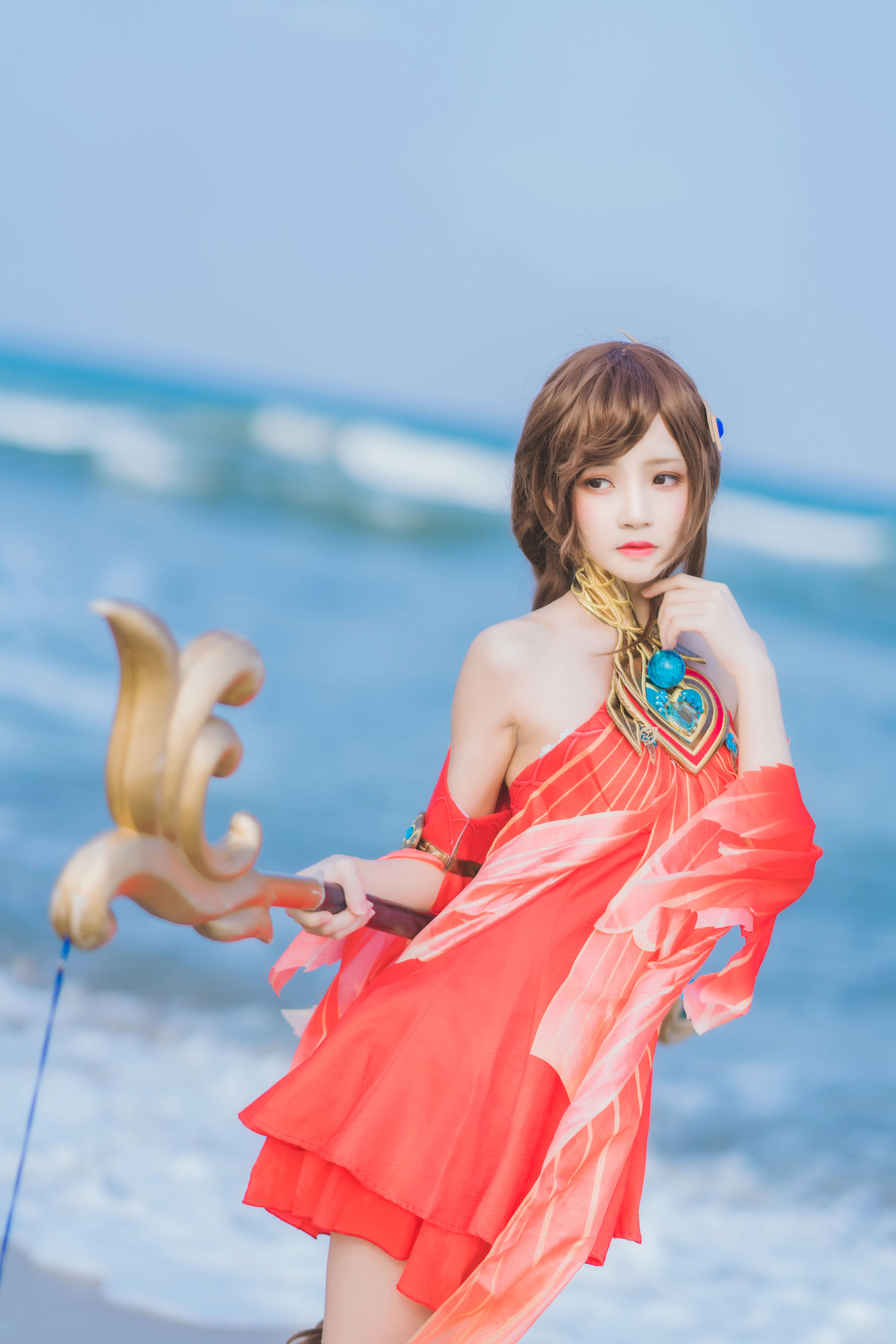People 1800x2698 CherryNeko women model Asian long hair cosplay beach sea women outdoors