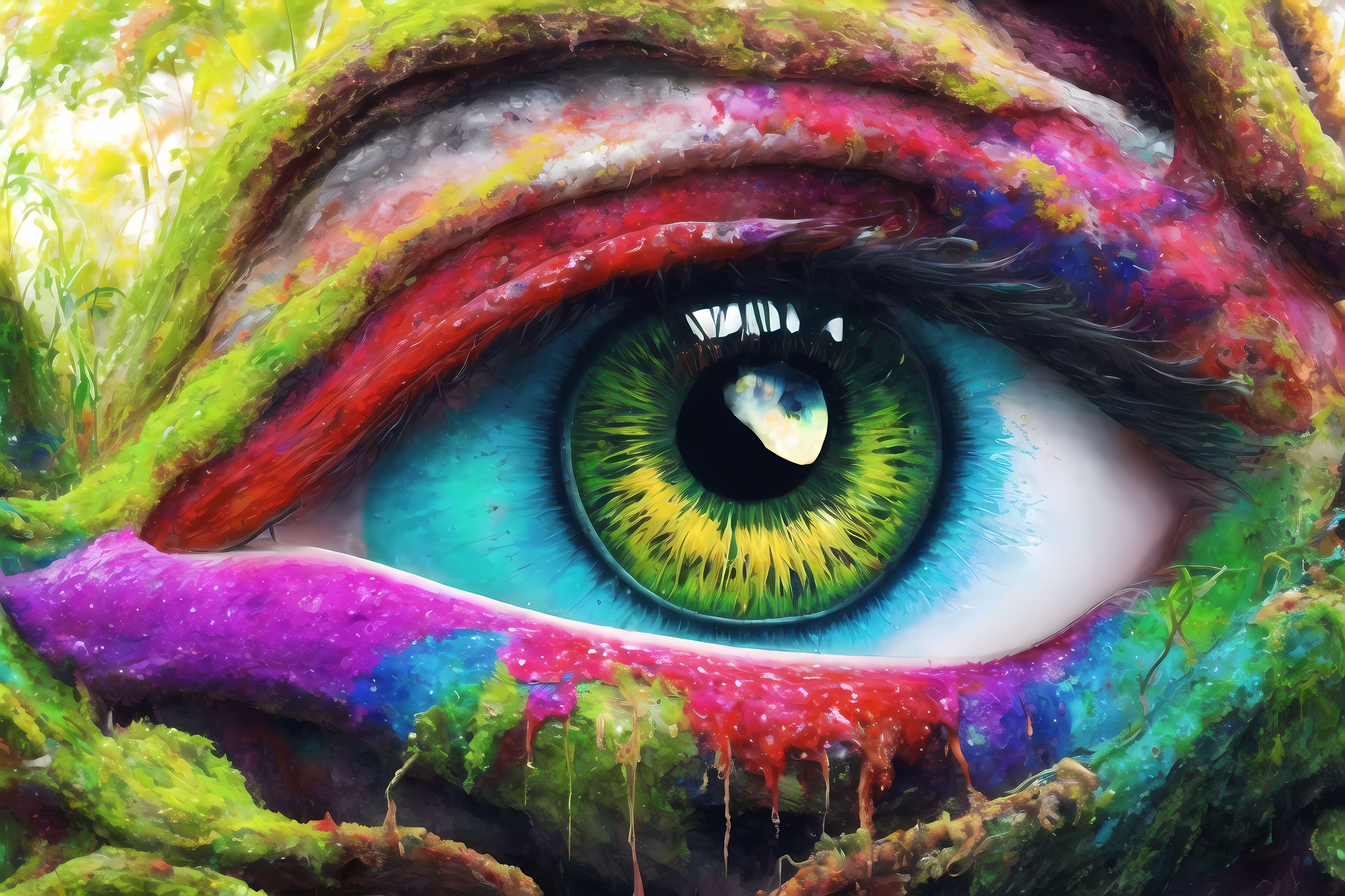 General 3072x2048 AI art landscape rainbow glare color correction fantasy art colorful eyes looking at viewer