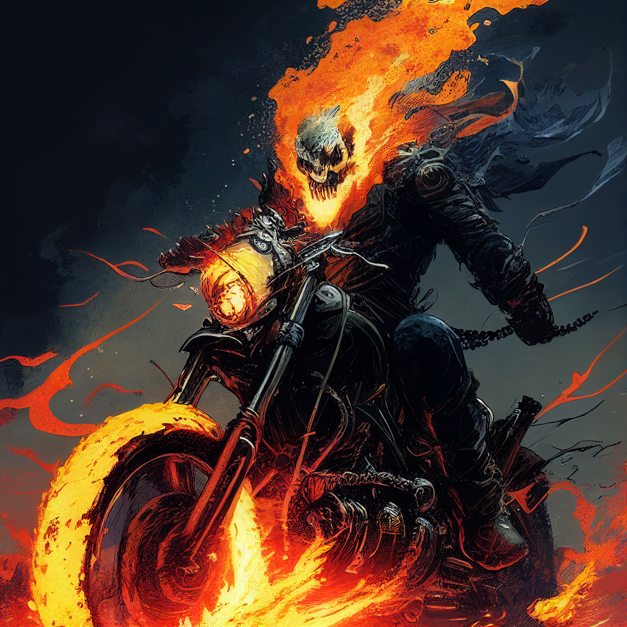 General 2048x2048 Ghost Rider motorcycle Marvel Heroes AI art Marvel Comics skull fire