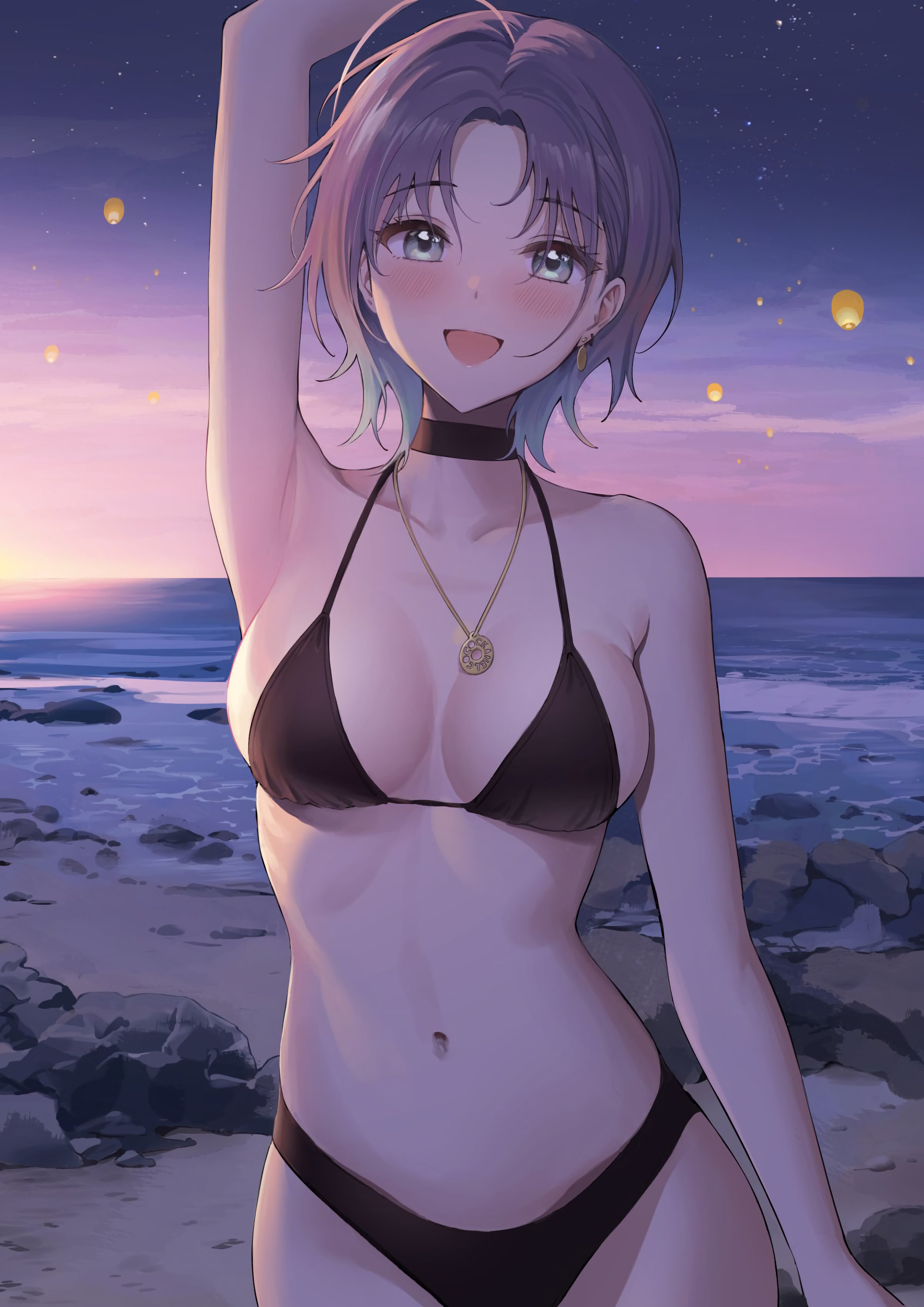 Anime 4800x6788 bikini beach sunset short hair blushing anime girls Ameyame THE iDOLM@STER Toru Asakura