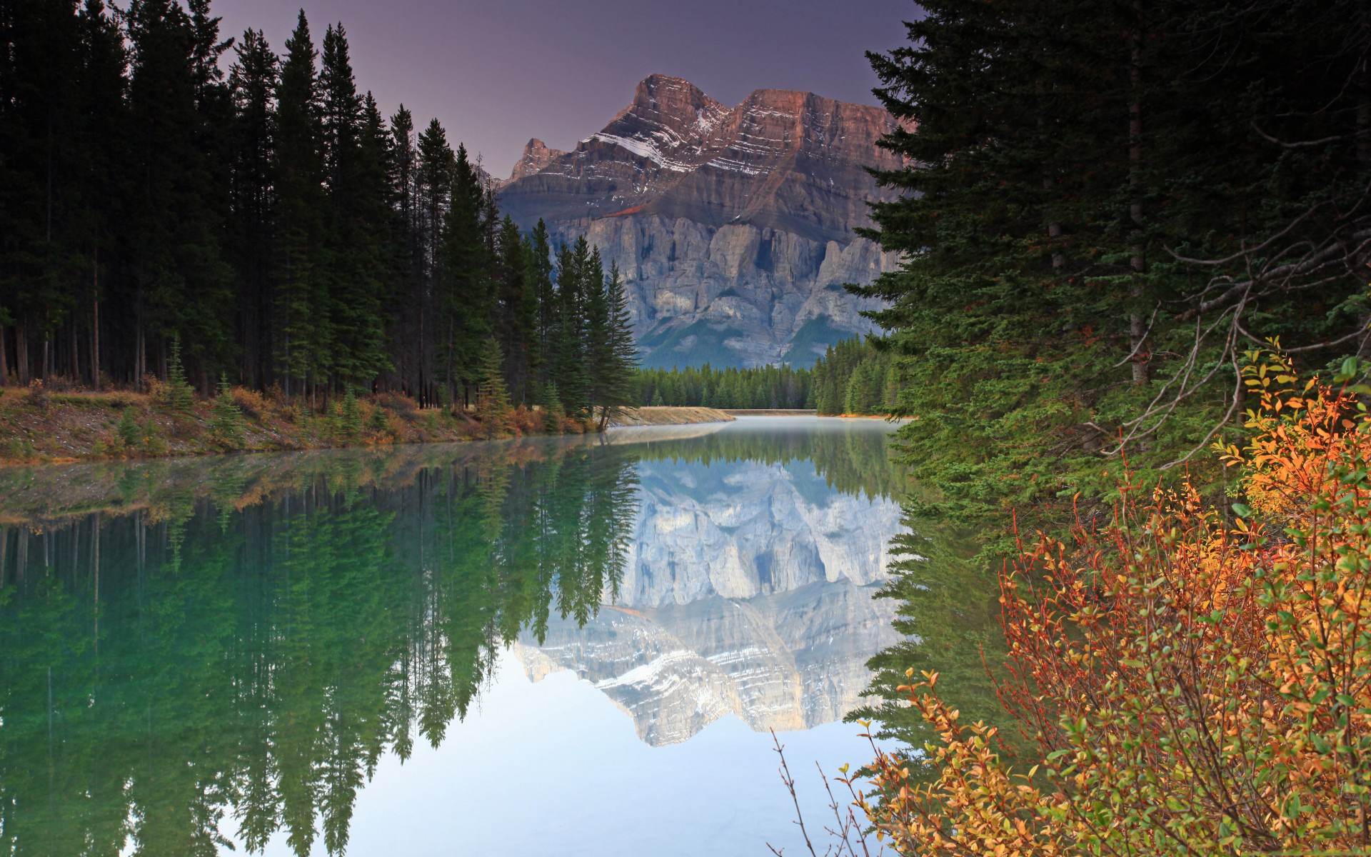 General 1920x1200 landscape nature forest water river mountains Canada Banff National Park Mount Rundle