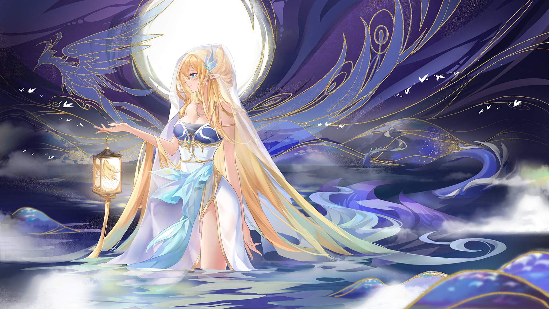 Anime 1920x1080 big boobs anime video game characters Chinese knot picture night anime girls in water Aura star