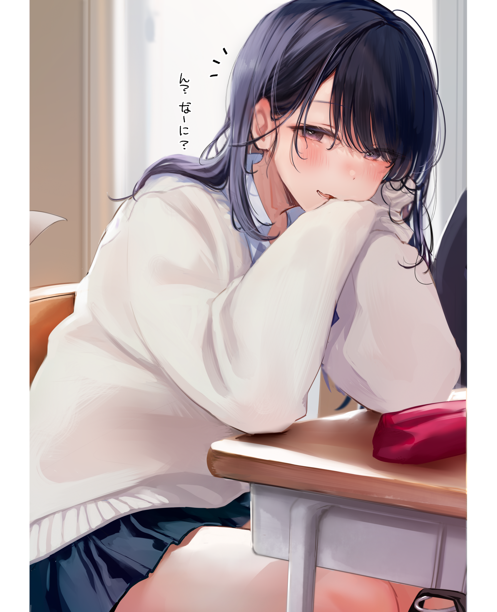 Anime 1690x2078 anime girls blushing classroom school uniform artwork nekomugiharu