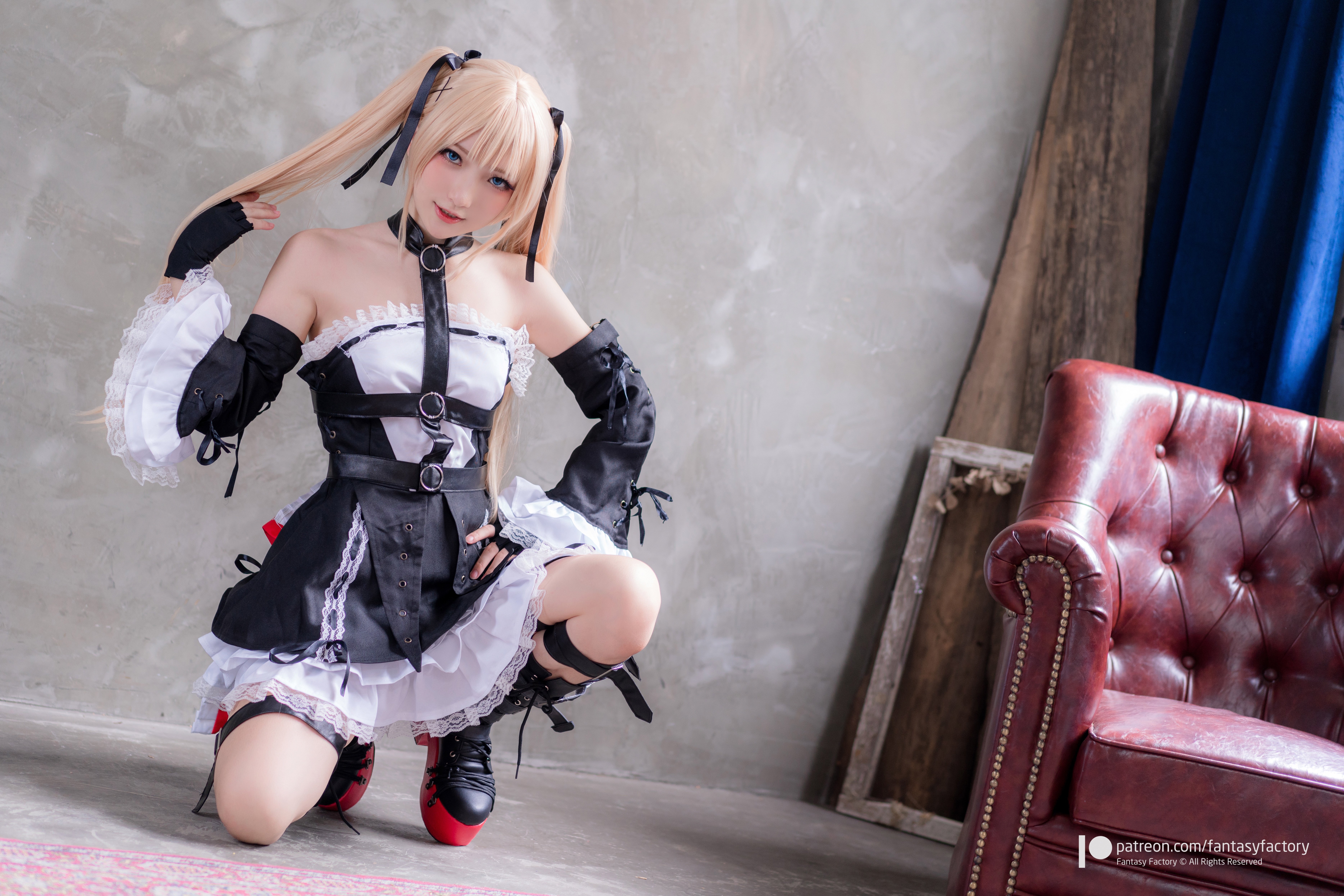 People 7470x4983 Fantasy Factory women model Asian cosplay Marie Rose (Dead or Alive) Dead or Alive video games video game girls gothic lolita dress blonde twintails indoors women indoors