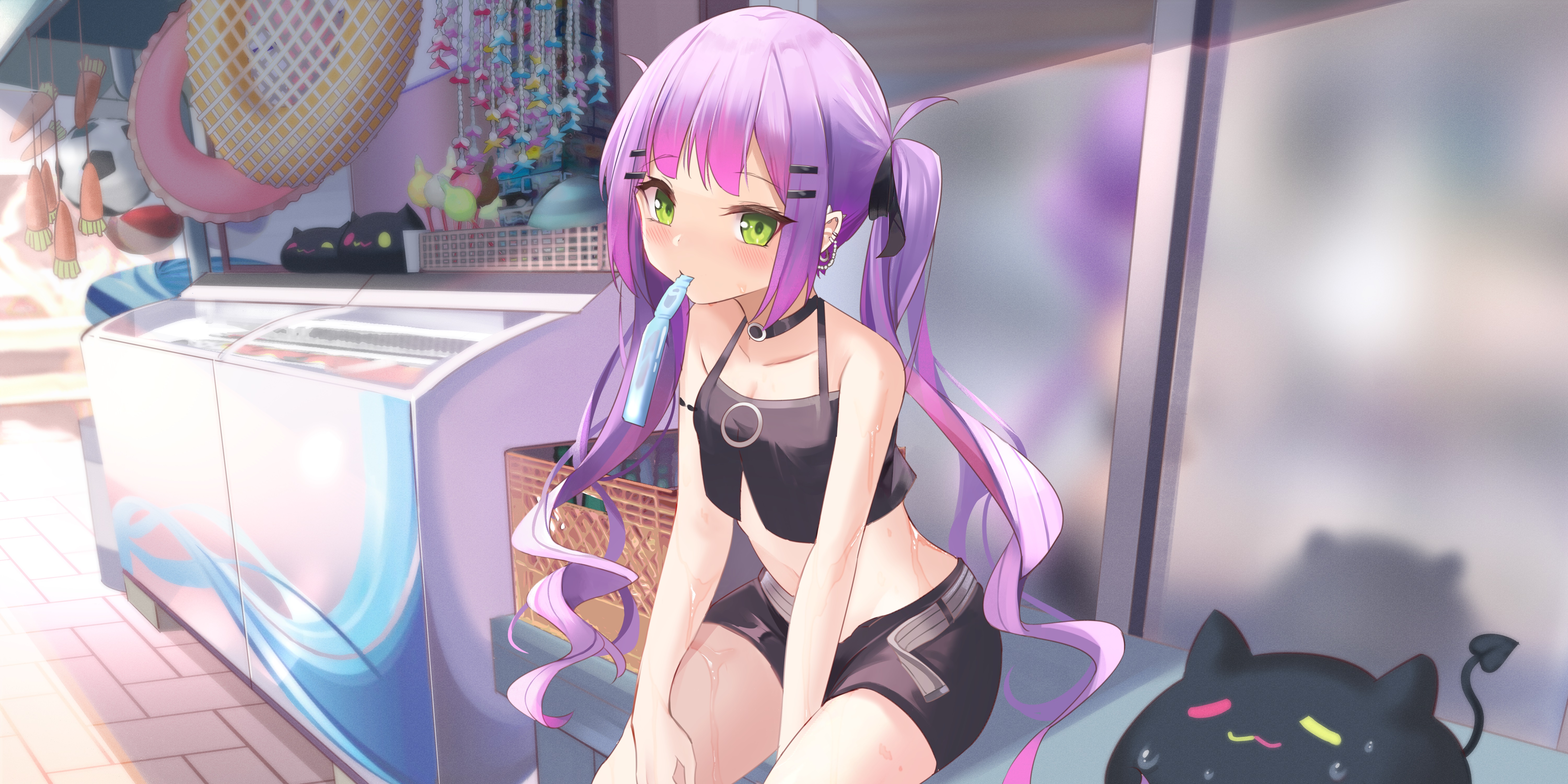 Anime 6000x3000 anime anime girls KanaNote artwork Virtual Youtuber Hololive Tokoyami Towa twintails purple hair loli