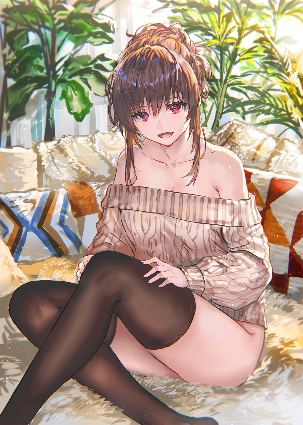 Anime 998x1400 anime girls anime stockings red eyes sweater