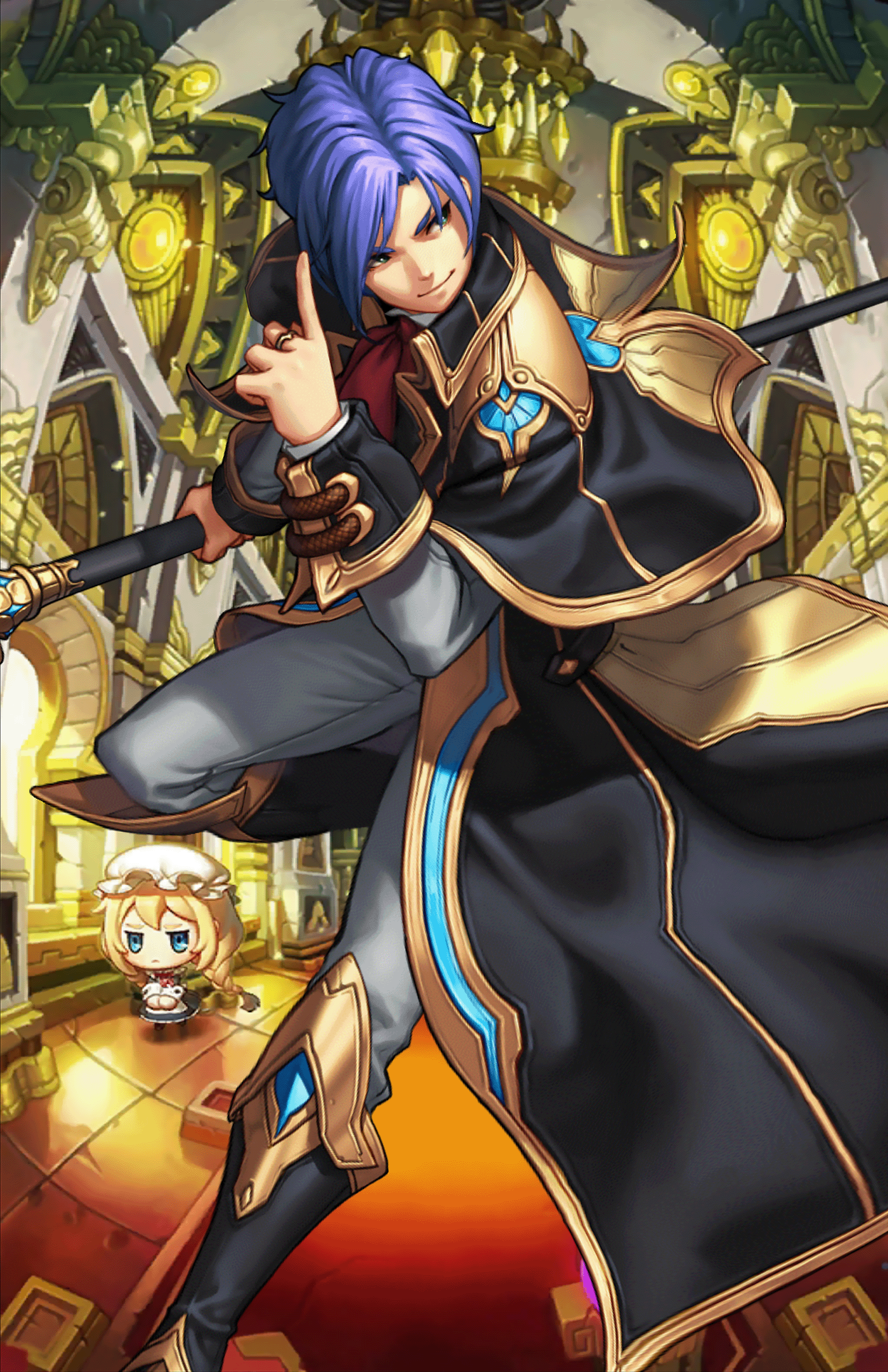 Anime 1799x2778 Guardian Tales Dolf (Guardian Tales) magician sorcerer blue hair