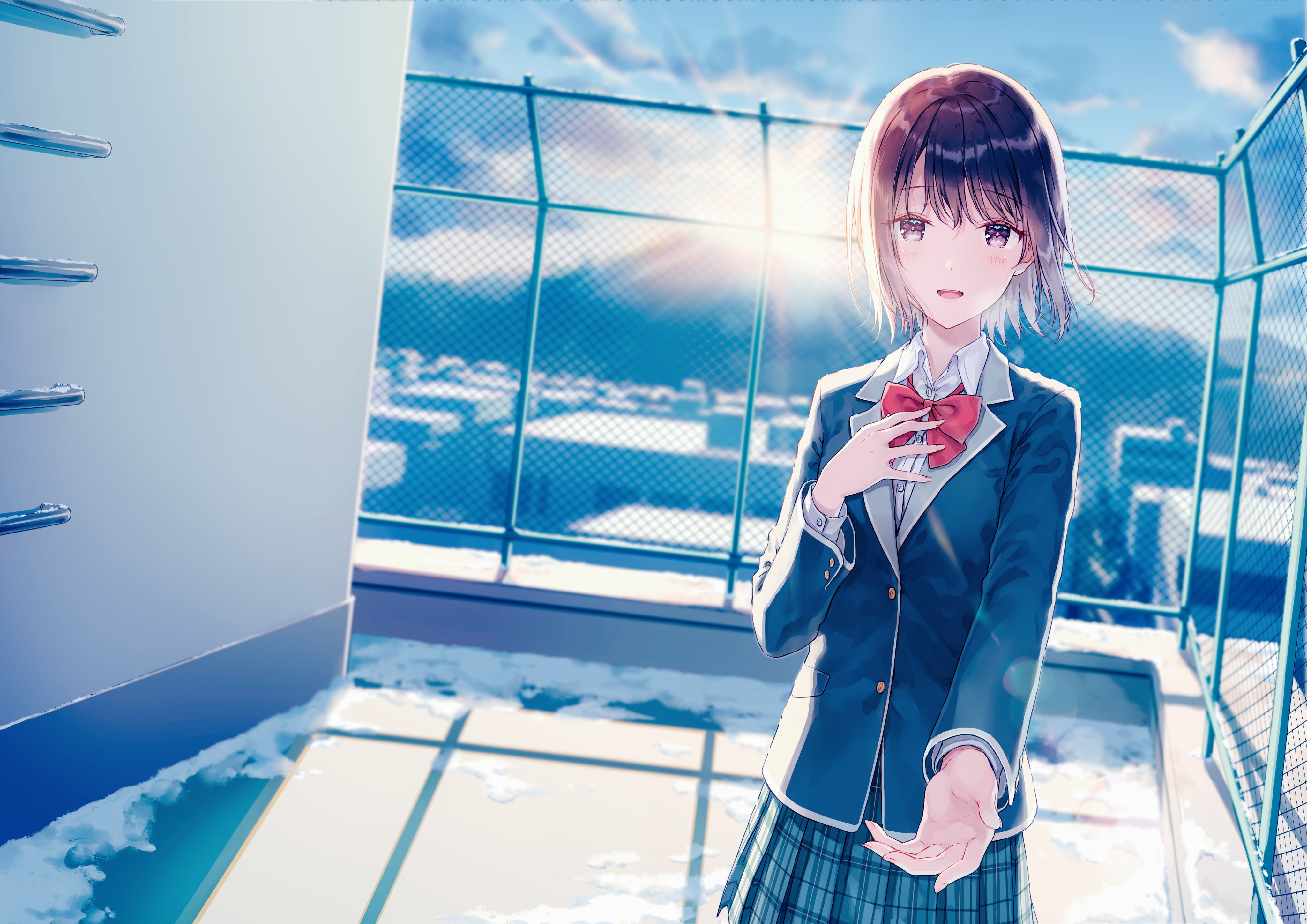 Anime 4096x2896 Hiten anime girls schoolgirl school uniform rooftops