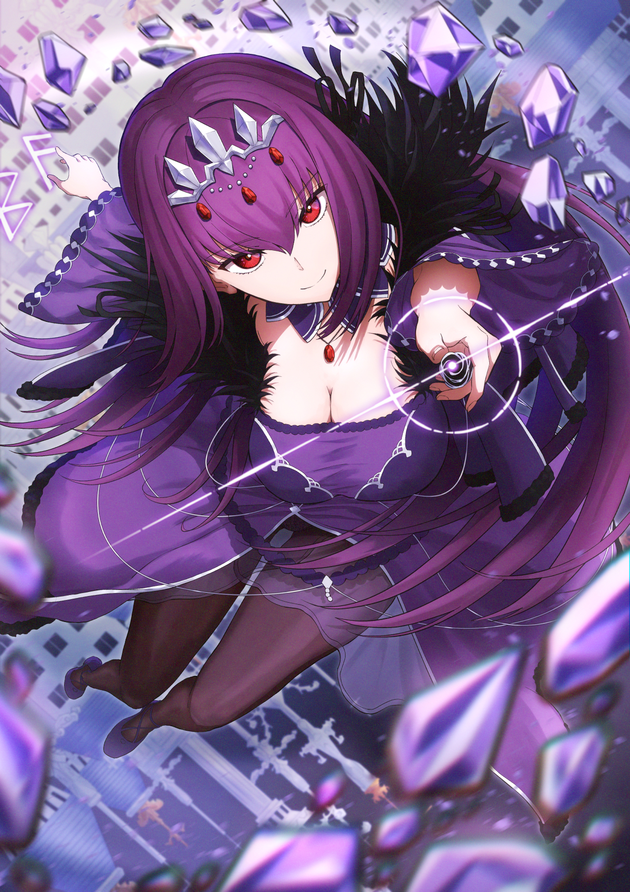 Anime 1240x1754 anime anime girls Fate series Fate/Grand Order solo Scathach Skadi long hair purple hair artwork digital art fan art