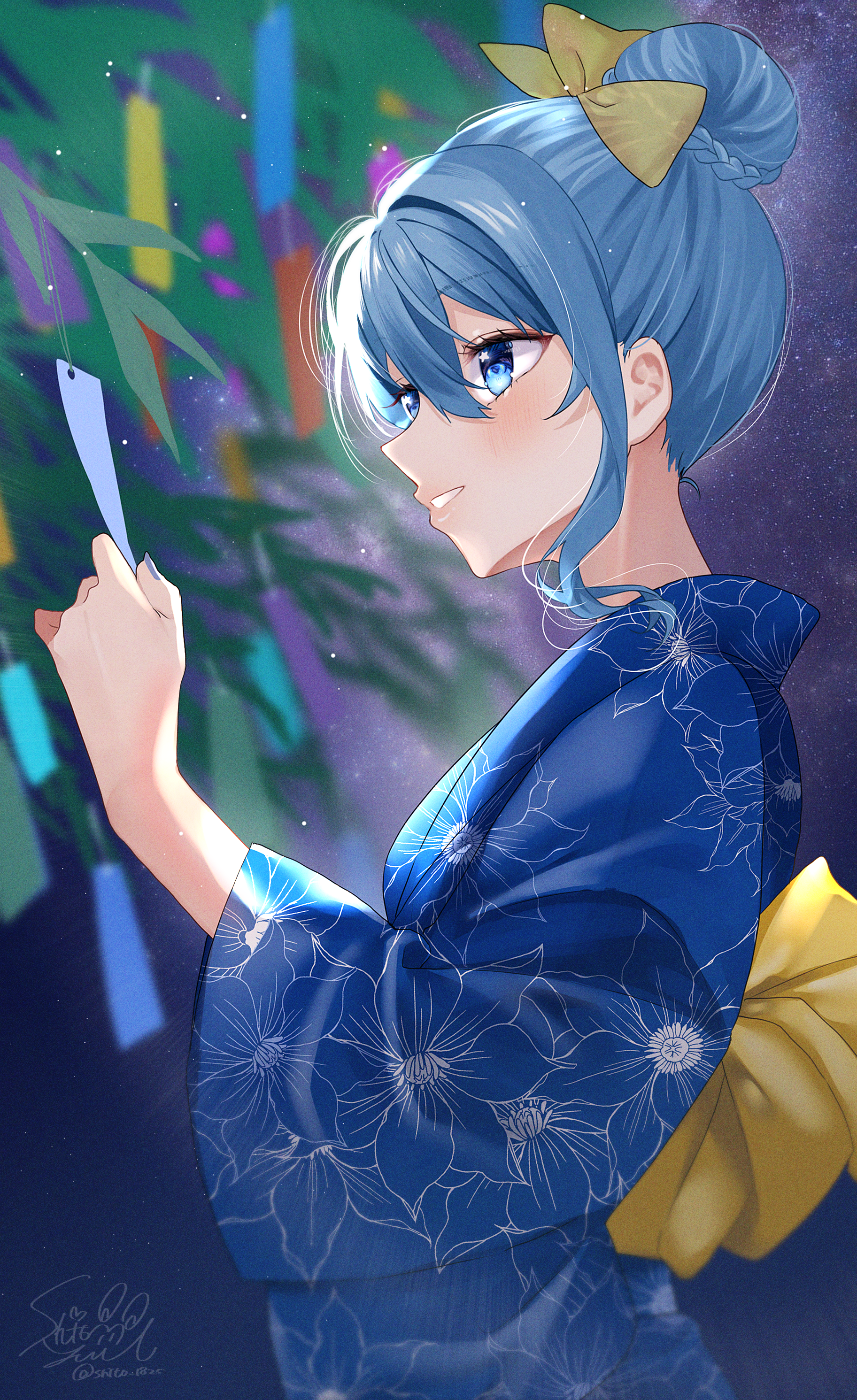 Anime 1825x2982 anime anime girls Hololive Hoshimachi Suisei long hair blue hair solo artwork digital art fan art