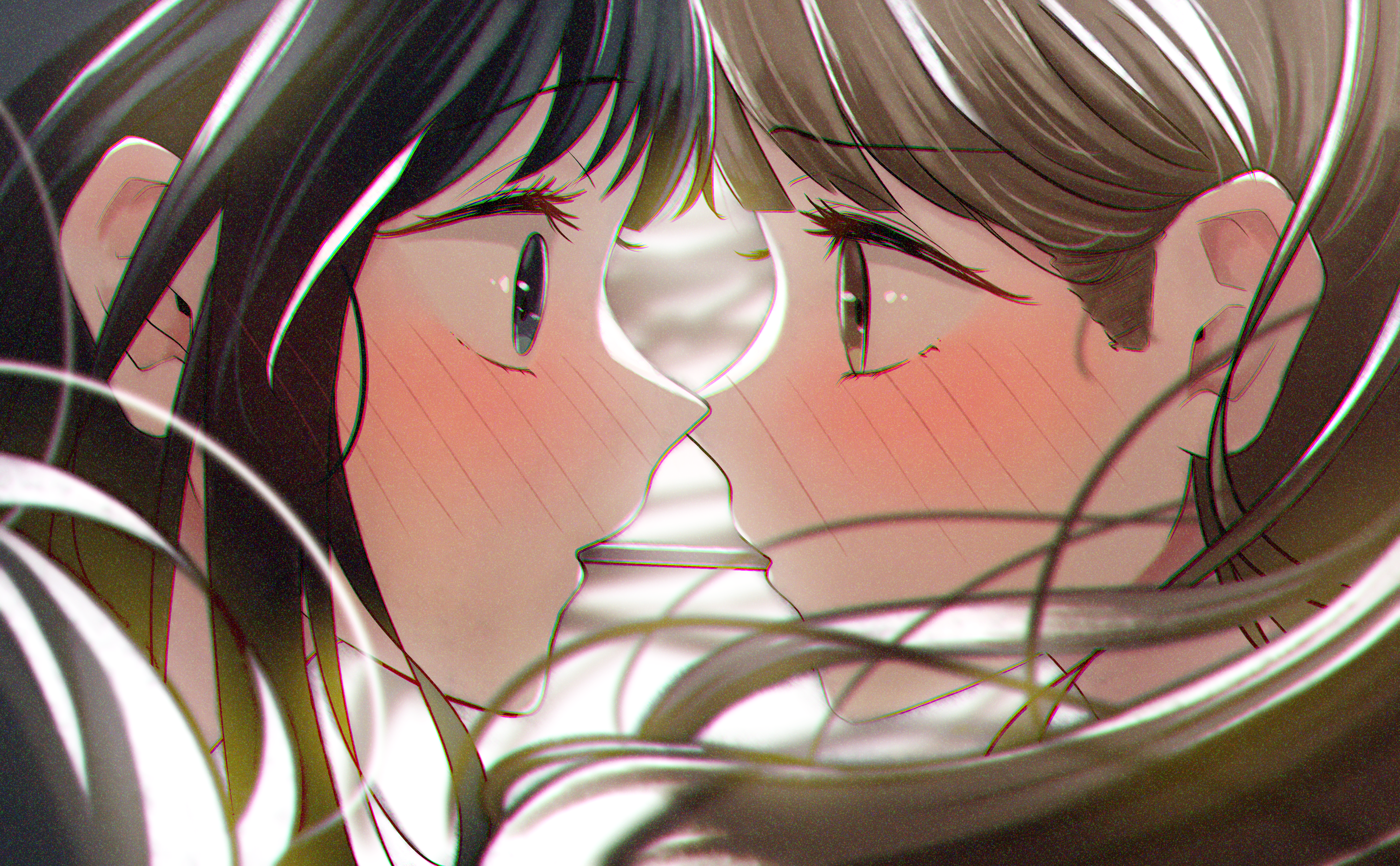 Anime 4086x2529 yuri blushing lesbians anime girls