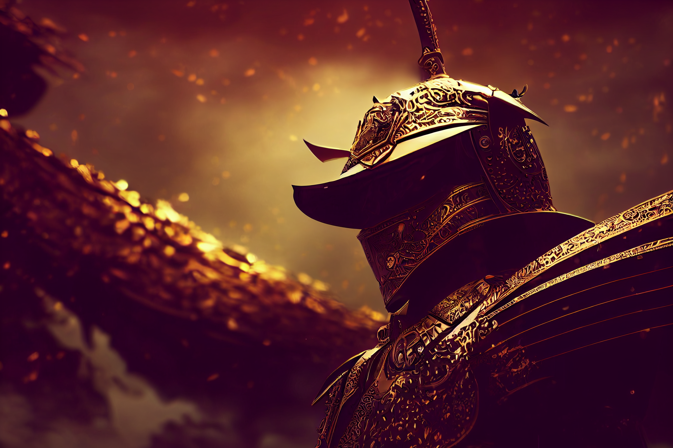 General 2304x1536 samurai warrior black red gold AI art