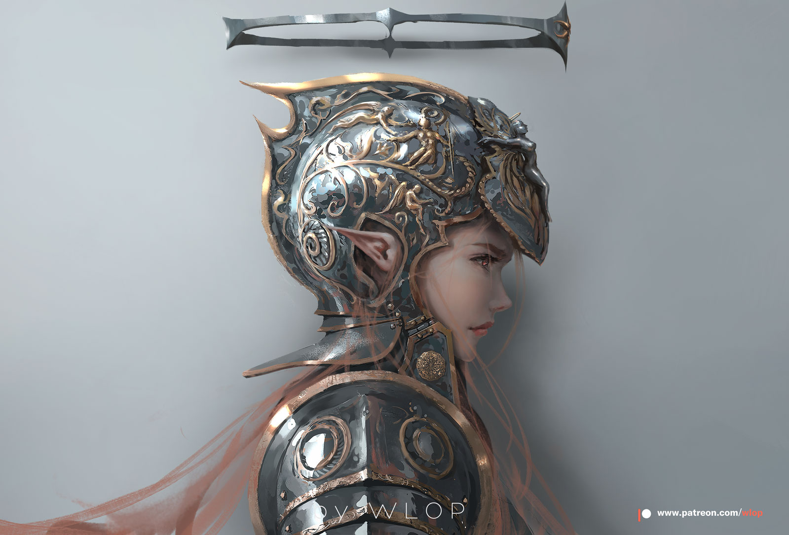 General 1599x1085 WLOP fantasy girl fantasy art armor pointy ears long hair