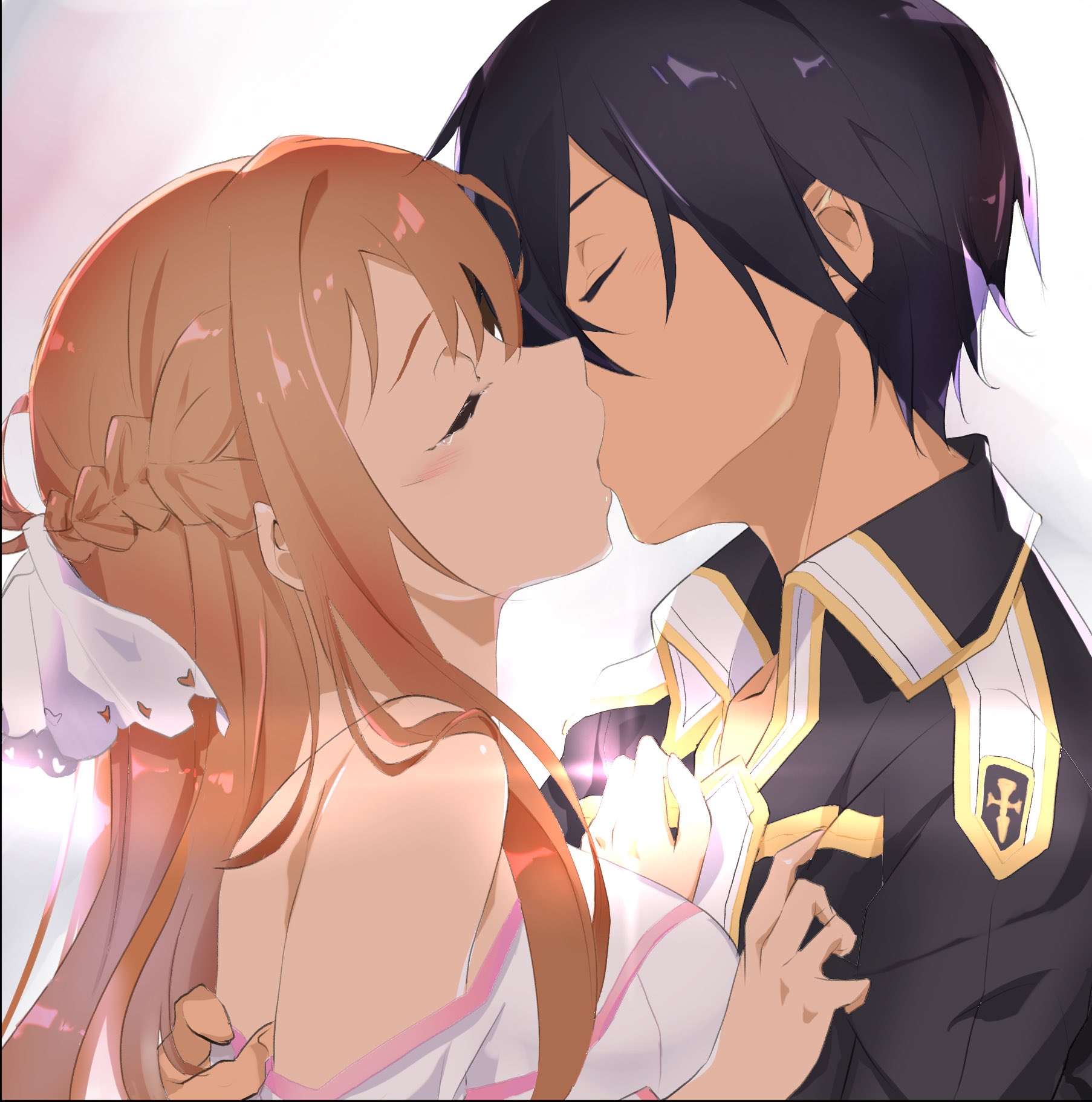 Anime 1806x1823 anime girls anime boys Sword Art Online kissing Yuuki Asuna (Sword Art Online) love long hair closed eyes Kirigaya Kazuto (Sword Art Online)