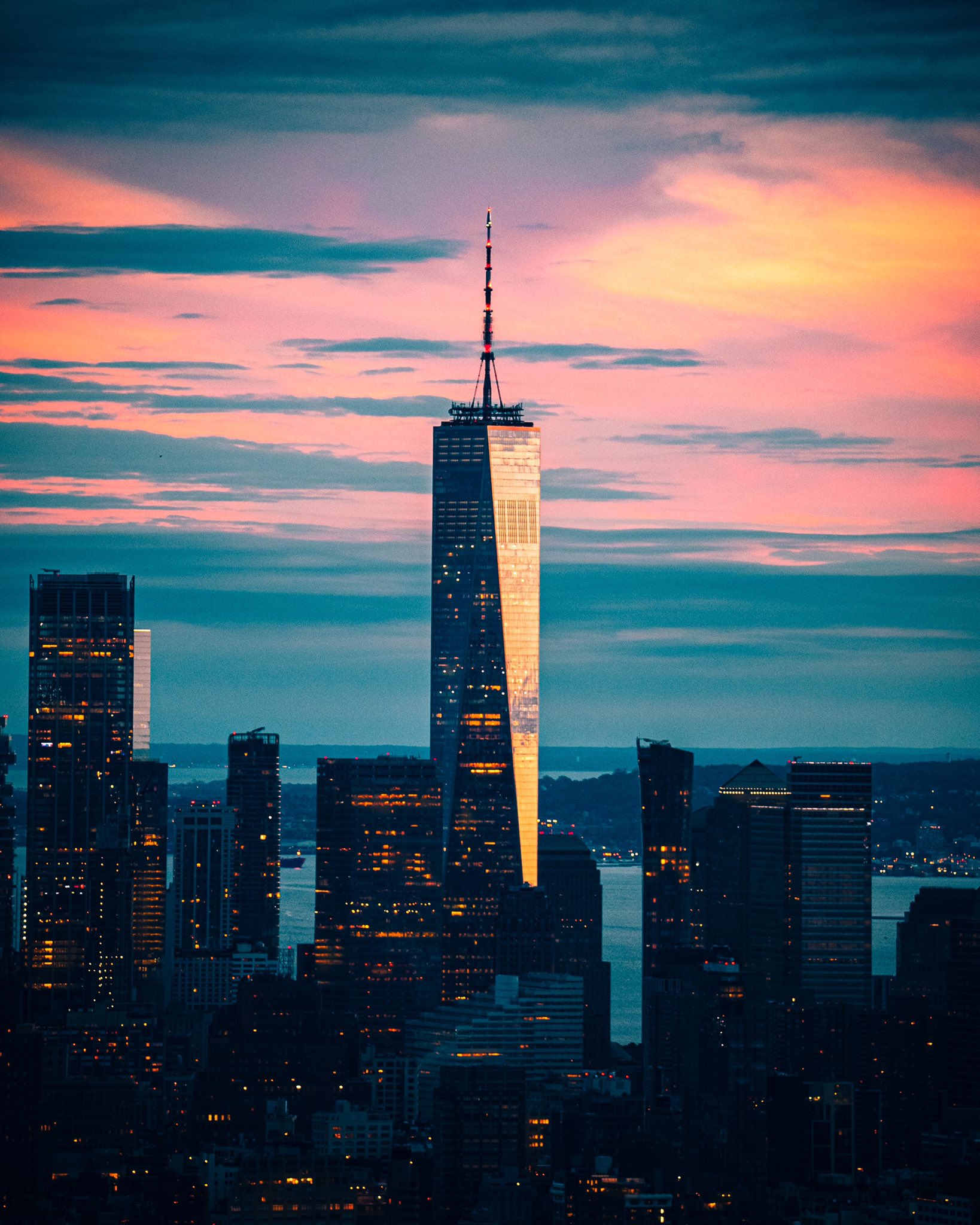 General 1638x2048 New York City sky sunset clouds portrait display building One World Trade Center city lights skyscraper