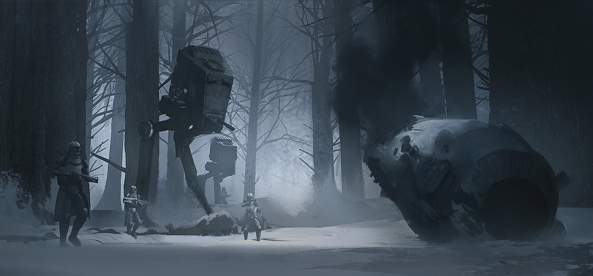General 1920x895 Star Wars artwork winter snow ice science fiction AT-ST stormtrooper movies