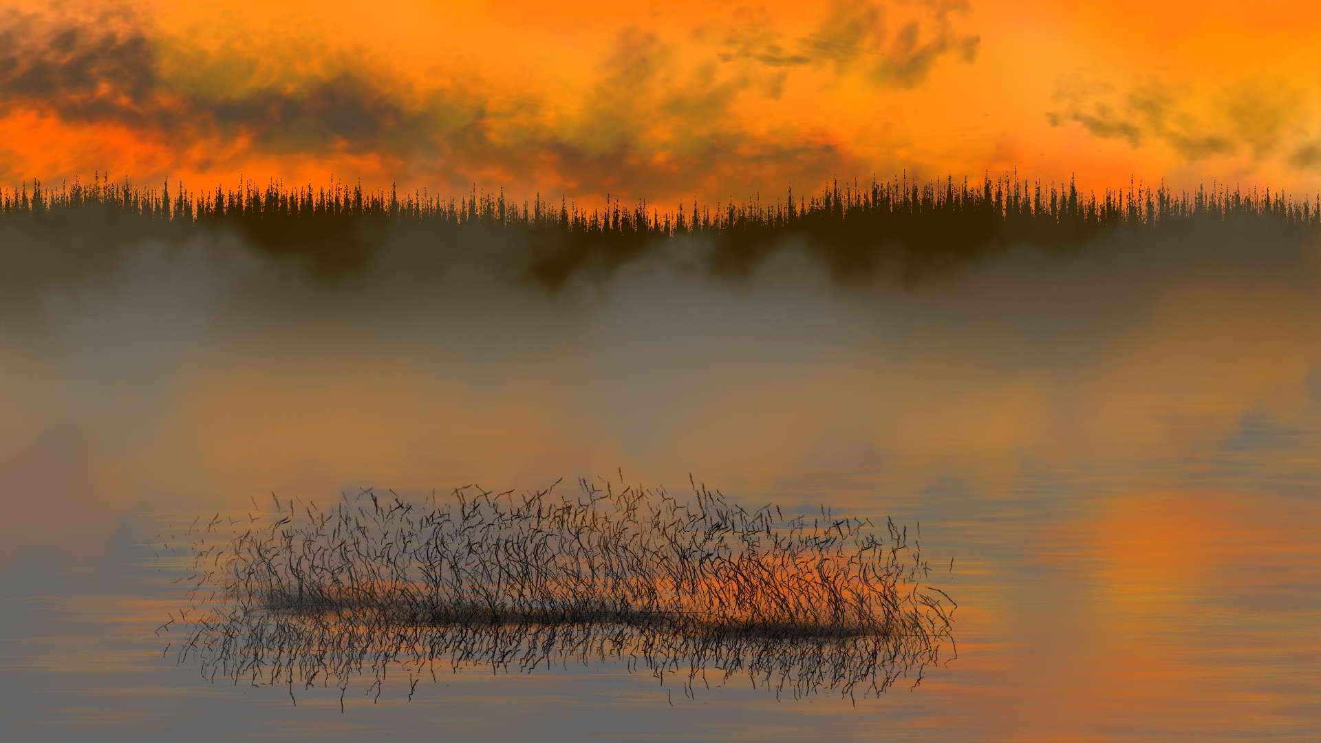 General 1920x1080 digital painting digital art marsh twilight colorful