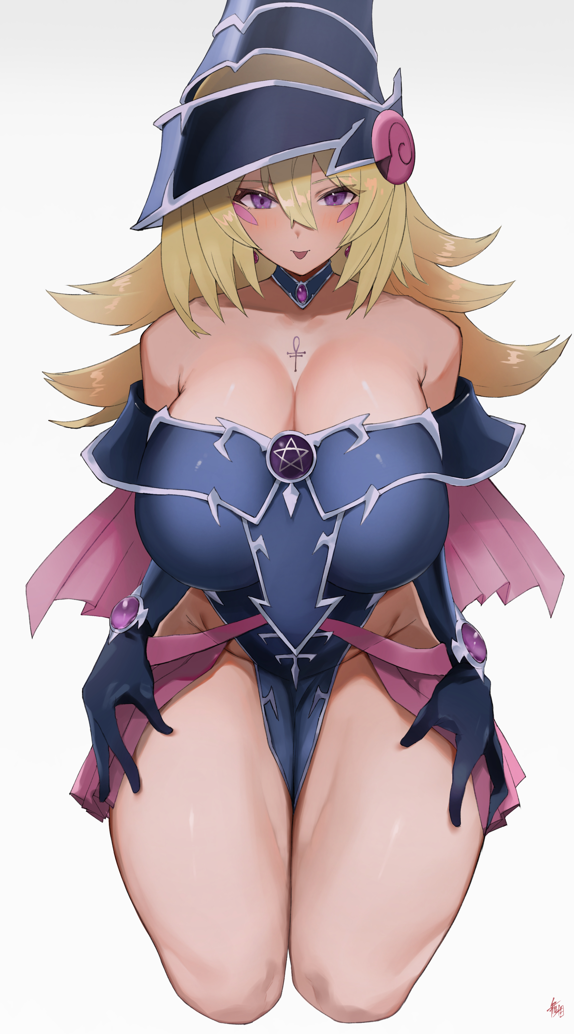 Anime 1900x3418 anime anime girls Magi Magi ☆ Magician Gal Yu-Gi-Oh! Trading Card Games blonde long hair artwork fan art cleavage big boobs thighs boobs huge breasts thighs together curvy white background