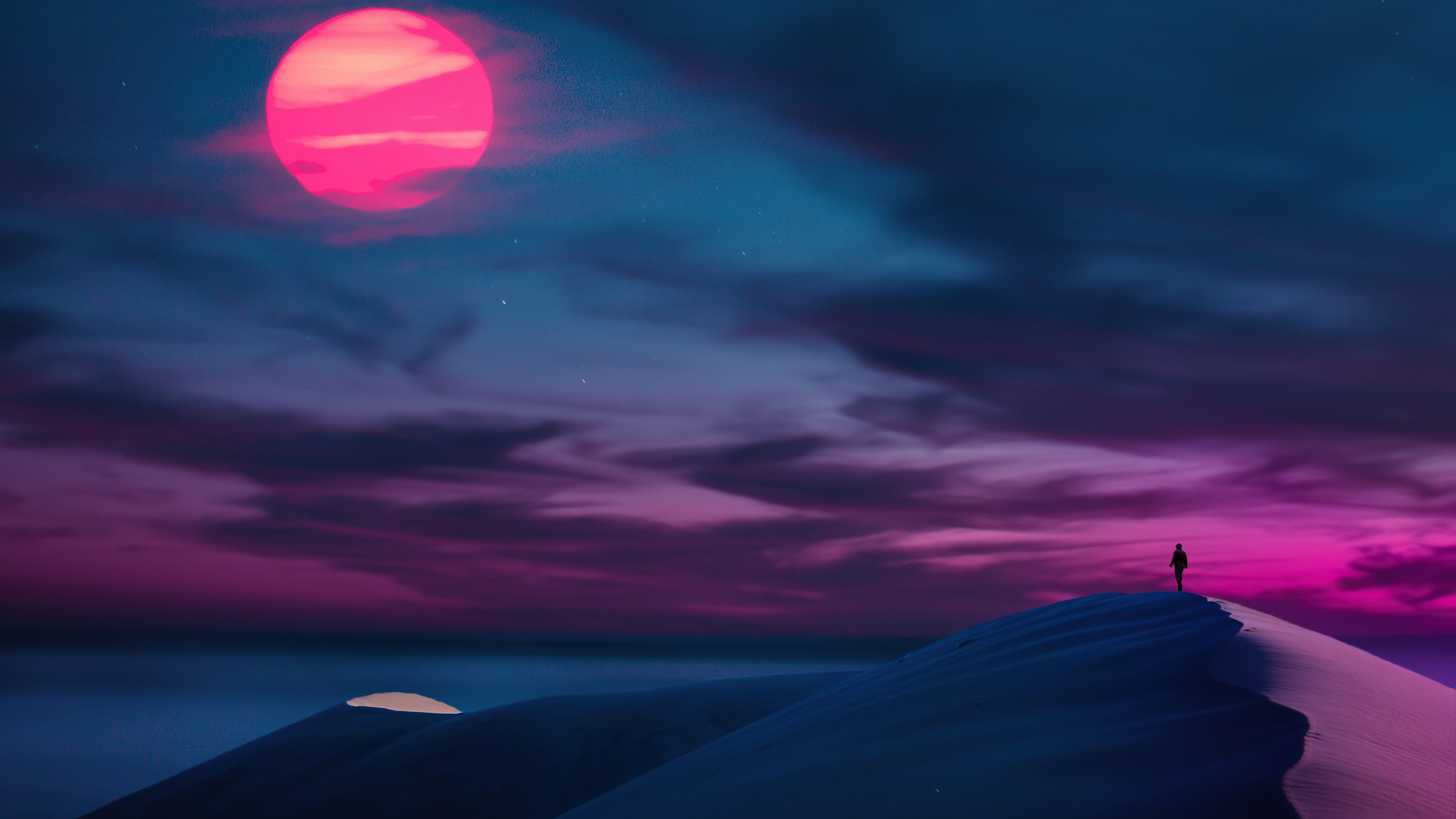 General 3840x2160 purple sky sunset landscape desert clouds digital art Sun